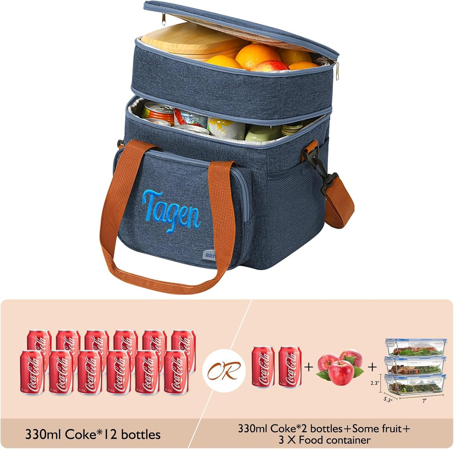 Logo Personalizado Caja Térmica Personalizada para Hombres y Mujeres - Bolsa Enfriadora Reutilizable e Impermeable con Bordado de Nombre, Compartimento Expandible, Correa Ajustable para Trabajo, Picnic, Camping (Negro) - Proveedor de Soluciones.