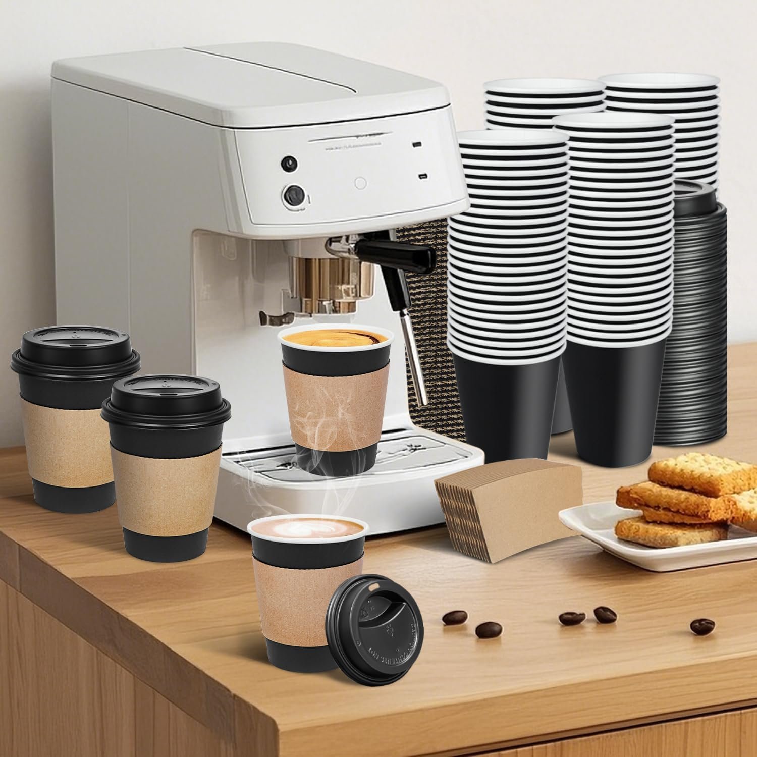 Tazas desechables de café de 12 oz con tapas y mangas, personalizadas con logo, aptas para picnic, fiestas, viajes y oficinas, calidad de fábrica, suministro para cafeterías. Tazas desechables de café de 12 oz con tapas y mangas, personalizadas con logo, aptas para picnic, fiestas, viajes y oficinas, calidad de fábrica, suministro para cafeterías.