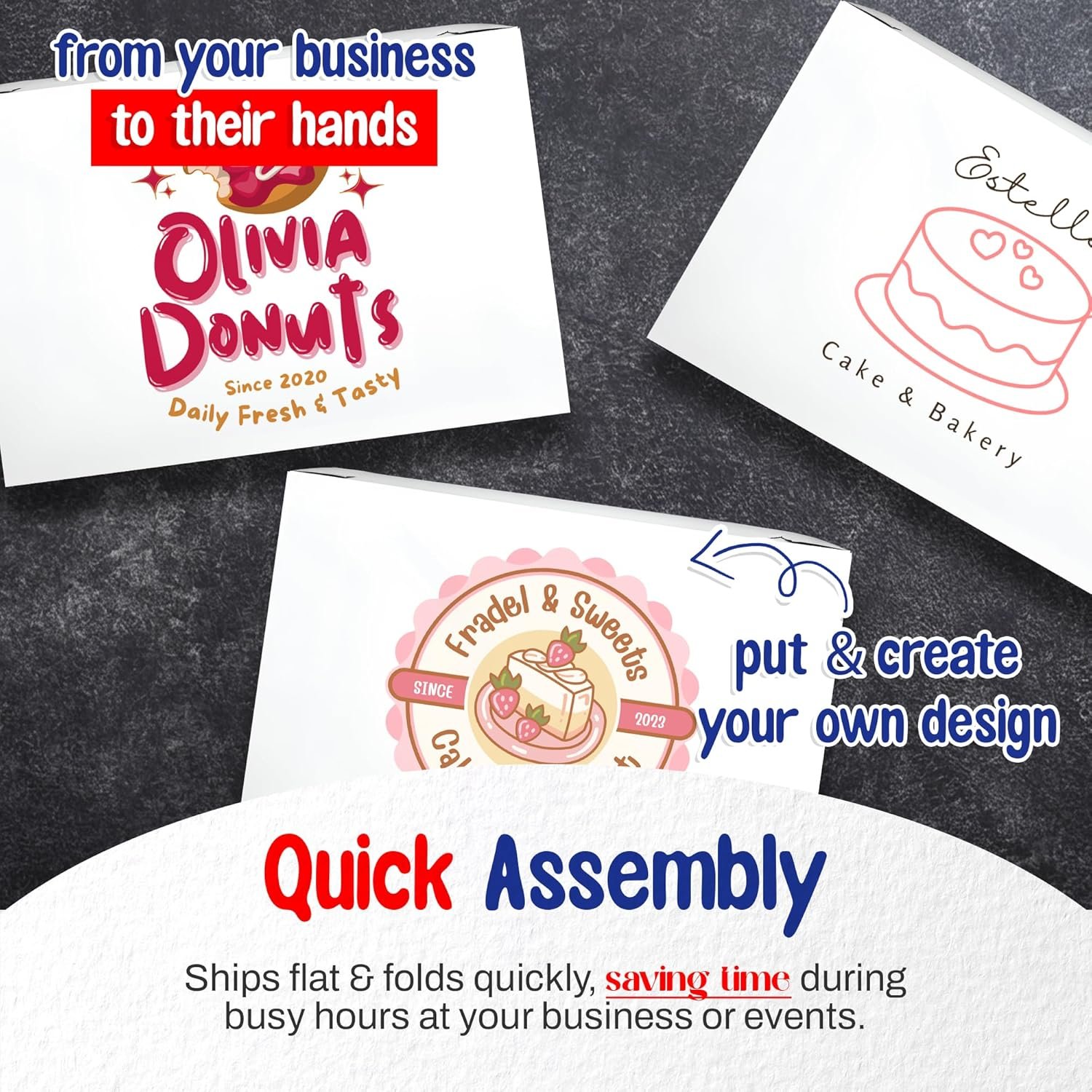 Caja de pasteles blanca personalizada con logo, cajas desechables de repostería de 18