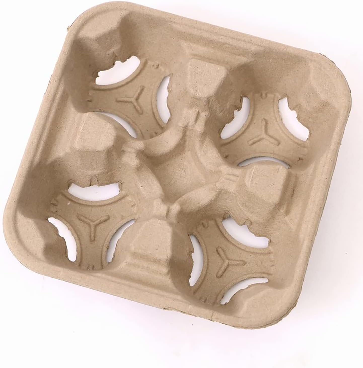 Logo Personalizado Portavasos desechables de 4 copas para café para llevar, paquete de 100 piezas, soporte para vasos de fibra de pulpa para bebidas calientes y frías, Proveedor ideal para su marca blanca.