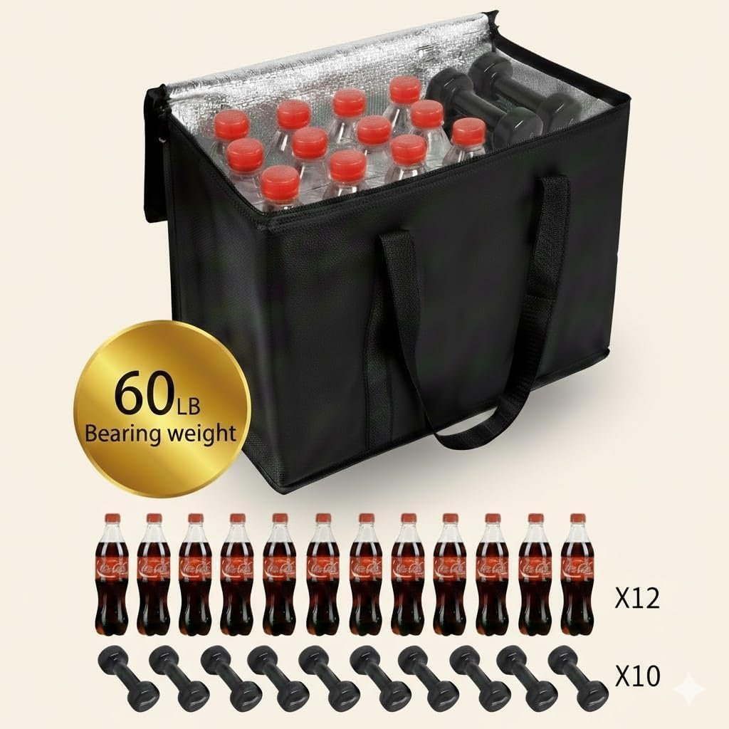 Logo Personalizado, 2-Pack de bolsas de compras aisladas XL, negras, reutilizables, con cierre térmico, colapsables, para transporte de alimentos fríos y calientes, ideal para camping, Proveedor.