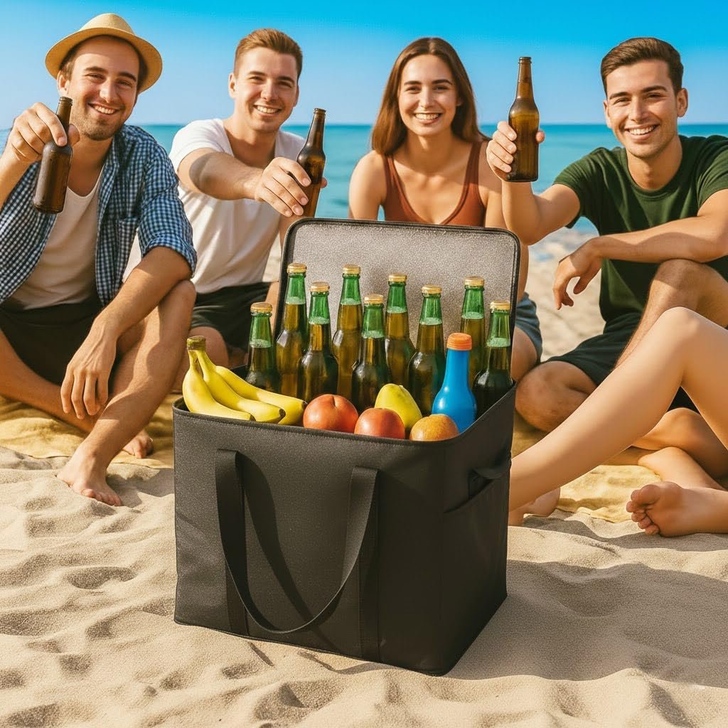 Logo Personalizado, 2-Pack de bolsas de compras aisladas XL, negras, reutilizables, con cierre térmico, colapsables, para transporte de alimentos fríos y calientes, ideal para camping, Proveedor.