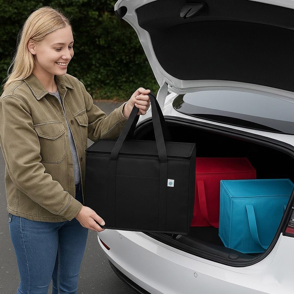 Logo Personalizado, 2-Pack de bolsas de compras aisladas XL, negras, reutilizables, con cierre térmico, colapsables, para transporte de alimentos fríos y calientes, ideal para camping, Proveedor.