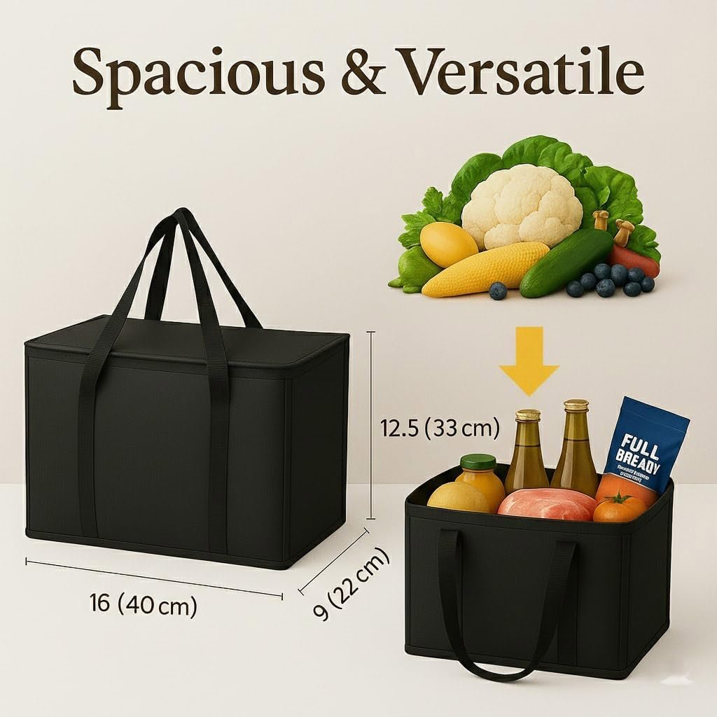 Logo Personalizado, 2-Pack de bolsas de compras aisladas XL, negras, reutilizables, con cierre térmico, colapsables, para transporte de alimentos fríos y calientes, ideal para camping, Proveedor.