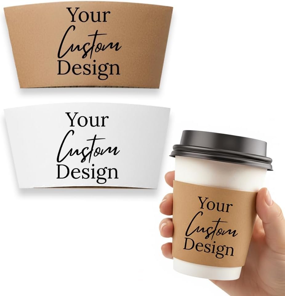 Logo Personalizado de mangas de café desechables kraft blancas – mangas aislantes para café caliente y frío, ideales para cafeterías y fiestas, adaptables a tazas estándar (25, 50, 100 unidades) de Proveedor.