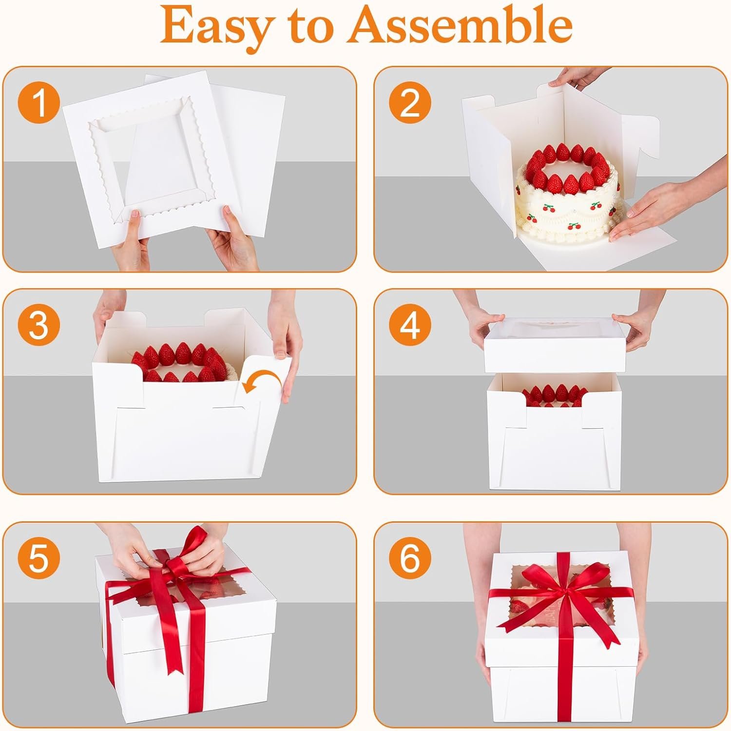 Cajas Para Pasteles con Ventana 10x10x5, Personalizadas con Logo y Etiquetas de Cinta, Cajas Desechables de 10 pulgadas como Proveedor para Bodas, Fiestas y Regalos.