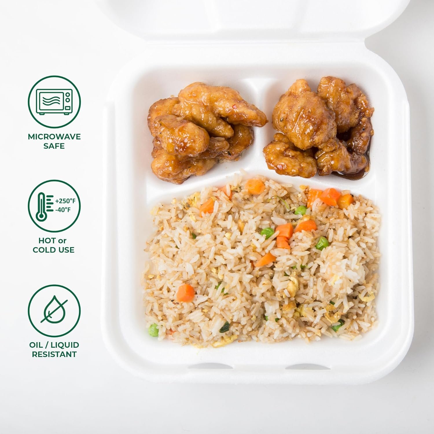 Logo Personalizado, Contenedores de Alimentos Compostables 3 Compartimentos 8x8