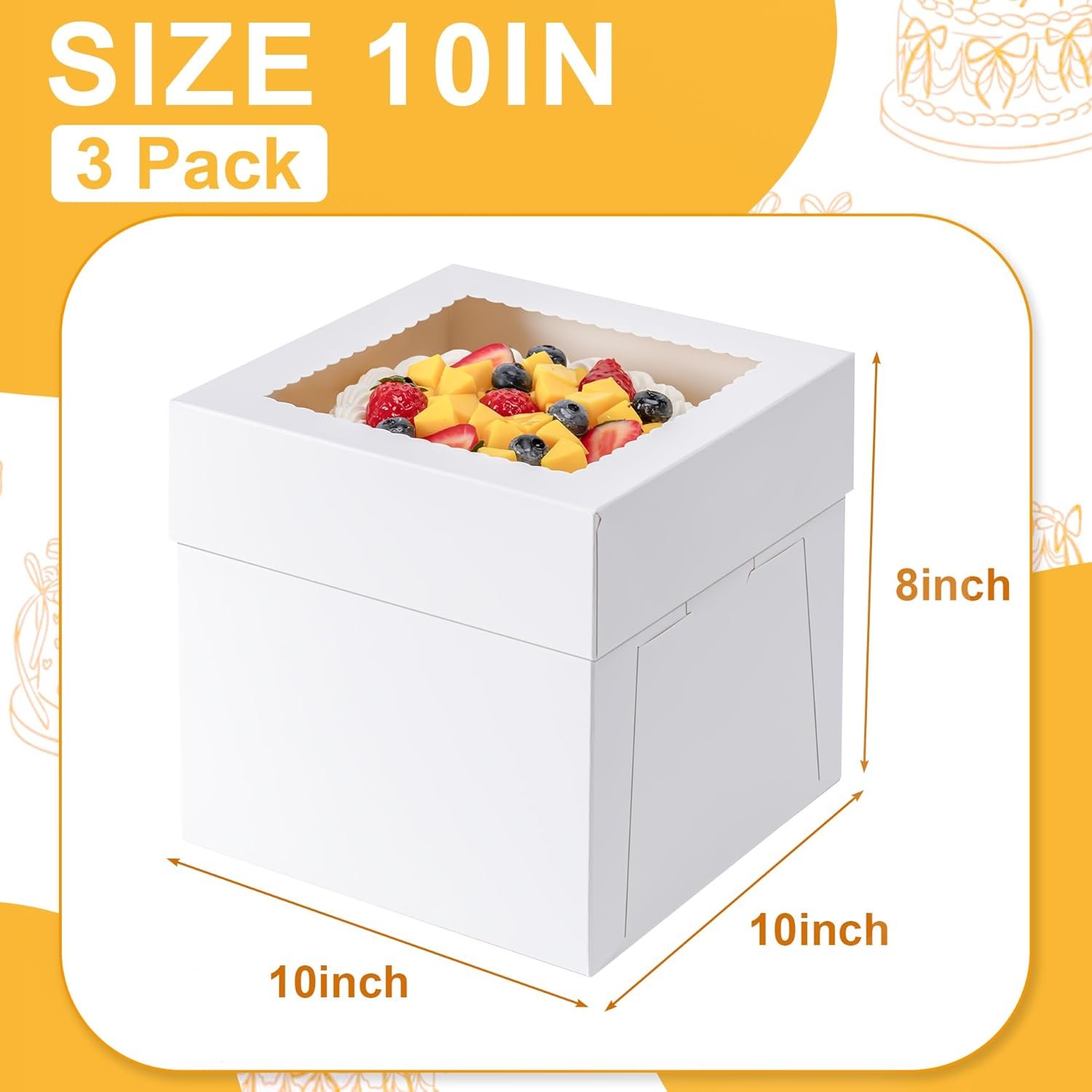 Cajas de pastel desechables 3 pack, ideales para personalizar con logo, dimensiones de 10x10x8 pulgadas, contenedores para el transporte de pasteles con tapa y ventana grande, perfectas para tartas, galletas, cupcakes y pasteles de boda o fiesta, ofrecidas por un proveedor especializado. Cajas de pastel desechables 3 pack, ideales para personalizar con logo, dimensiones de 10x10x8 pulgadas, contenedores para el transporte de pasteles con tapa y ventana grande, perfectas para tartas, galletas, cupcakes y pasteles de boda o fiesta, ofrecidas por un proveedor especializado.