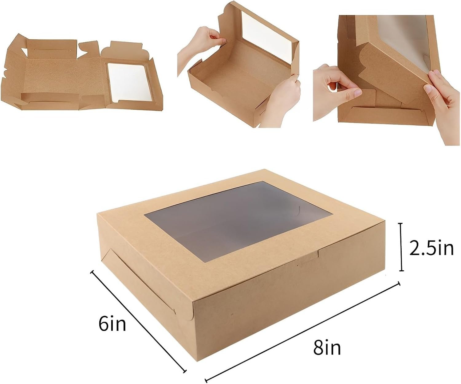 Logo Personalizado 20 cajas de cartón marrón para repostería con ventana 8x6x2.5 pulgadas, ideales para empacar galletas, cupcakes y otros dulces en celebraciones como San Valentín, el Día de la Madre y Navidad. Soluciones de Marca Blanca de nuestro Proveedor. Logo Personalizado 20 cajas de cartón marrón para repostería con ventana 8x6x2.5 pulgadas, ideales para empacar galletas, cupcakes y otros dulces en celebraciones como San Valentín, el Día de la Madre y Navidad. Soluciones de Marca Blanca de nuestro Proveedor.