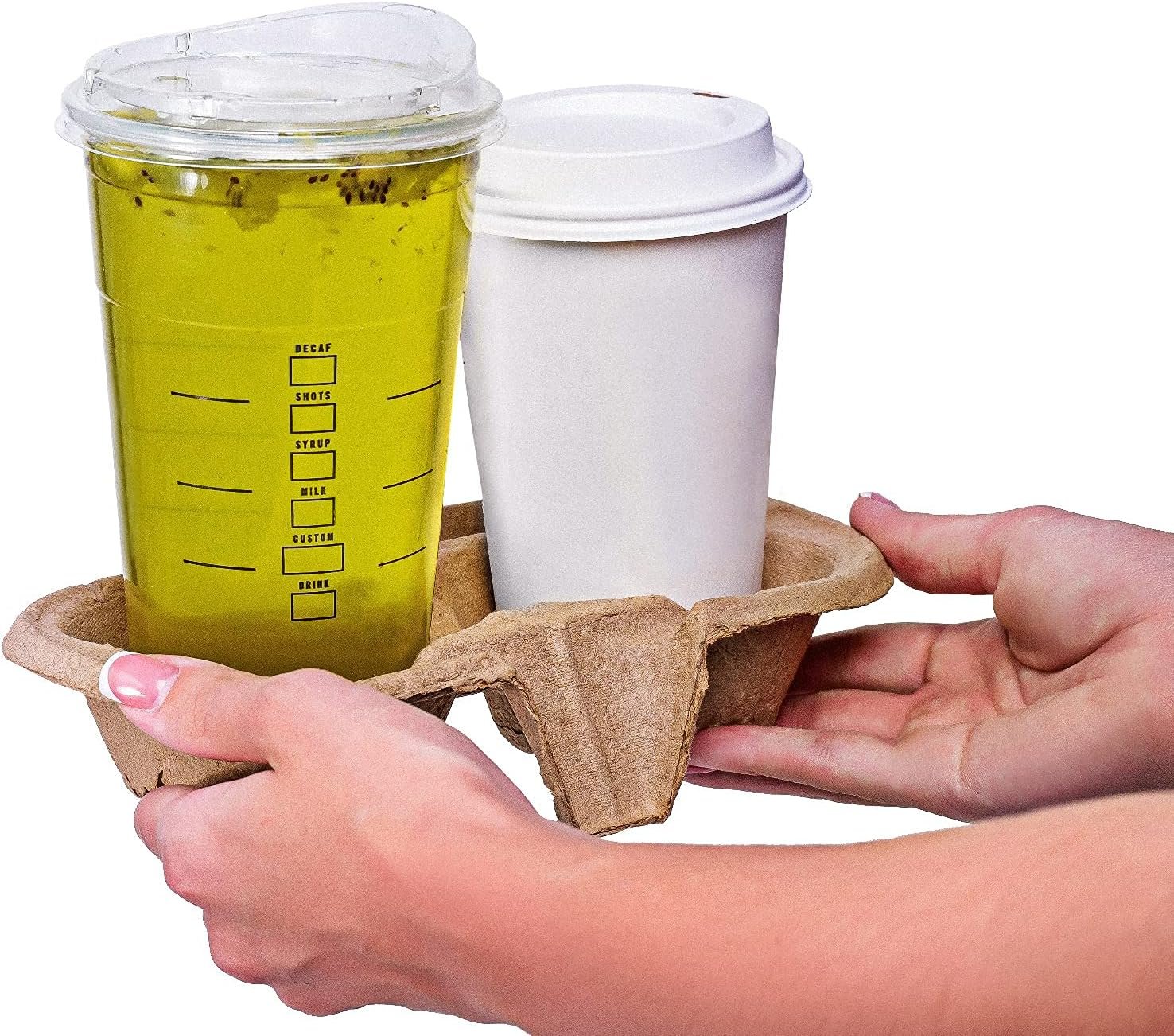 Logo Personalizado para Porta Vasos de 2 Tazas (Paquete de 50), portátil y biodegradable, soporte para bebidas frías o calientes, ideal para entregas, Marca Blanca, proveedor eco-amigable.