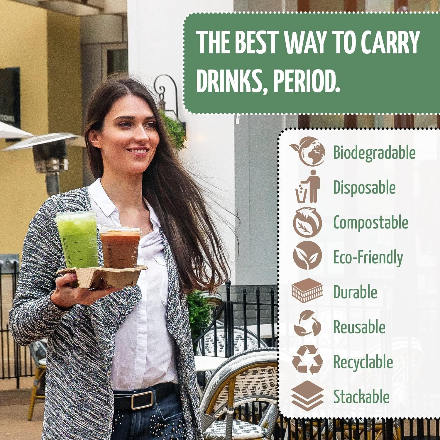 Logo Personalizado para Porta Vasos de 2 Tazas (Paquete de 50), portátil y biodegradable, soporte para bebidas frías o calientes, ideal para entregas, Marca Blanca, proveedor eco-amigable.