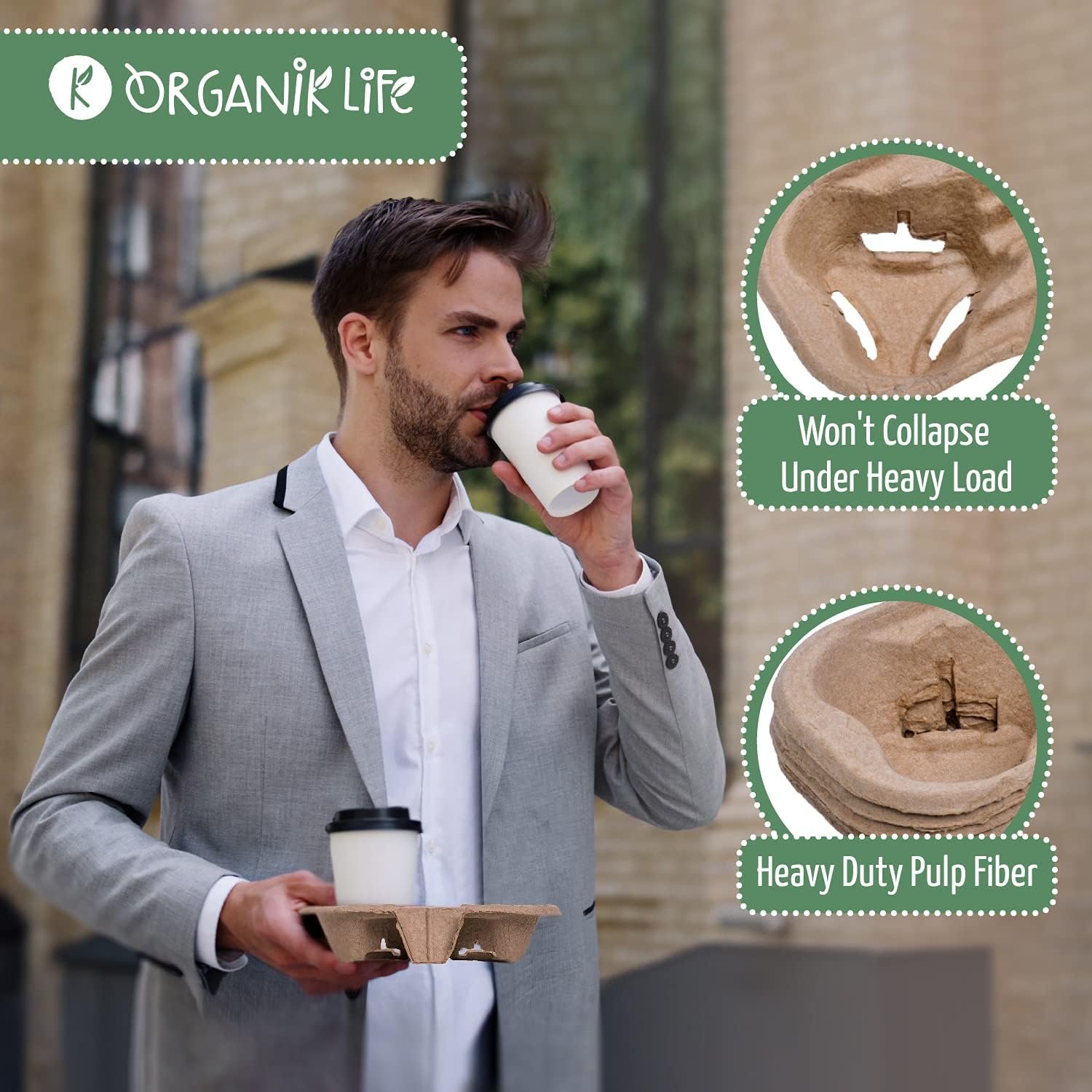 Logo Personalizado para Porta Vasos de 2 Tazas (Paquete de 50), portátil y biodegradable, soporte para bebidas frías o calientes, ideal para entregas, Marca Blanca, proveedor eco-amigable.
