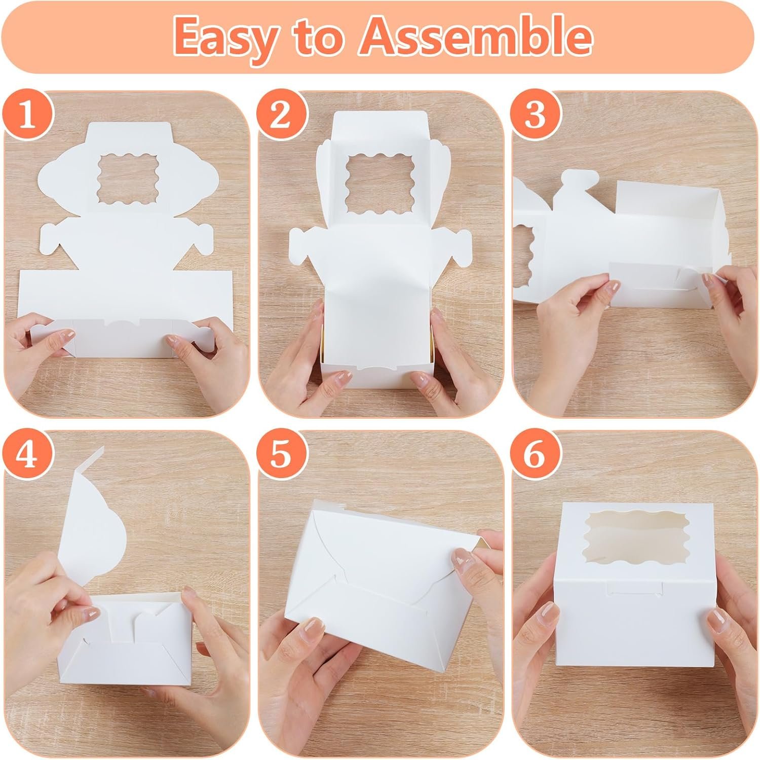 Logo Personalizado Cajas de Galletas con Ventana de 12 Pcs, 6x6x3 Pulgadas, Cajas de Pastelería Blancas, 50 Bolsas para Galletas y 12 Pegatinas, Marca Blanca para Postres, Chocolates, Macarons, Donas, Cupcakes, Proveedor.