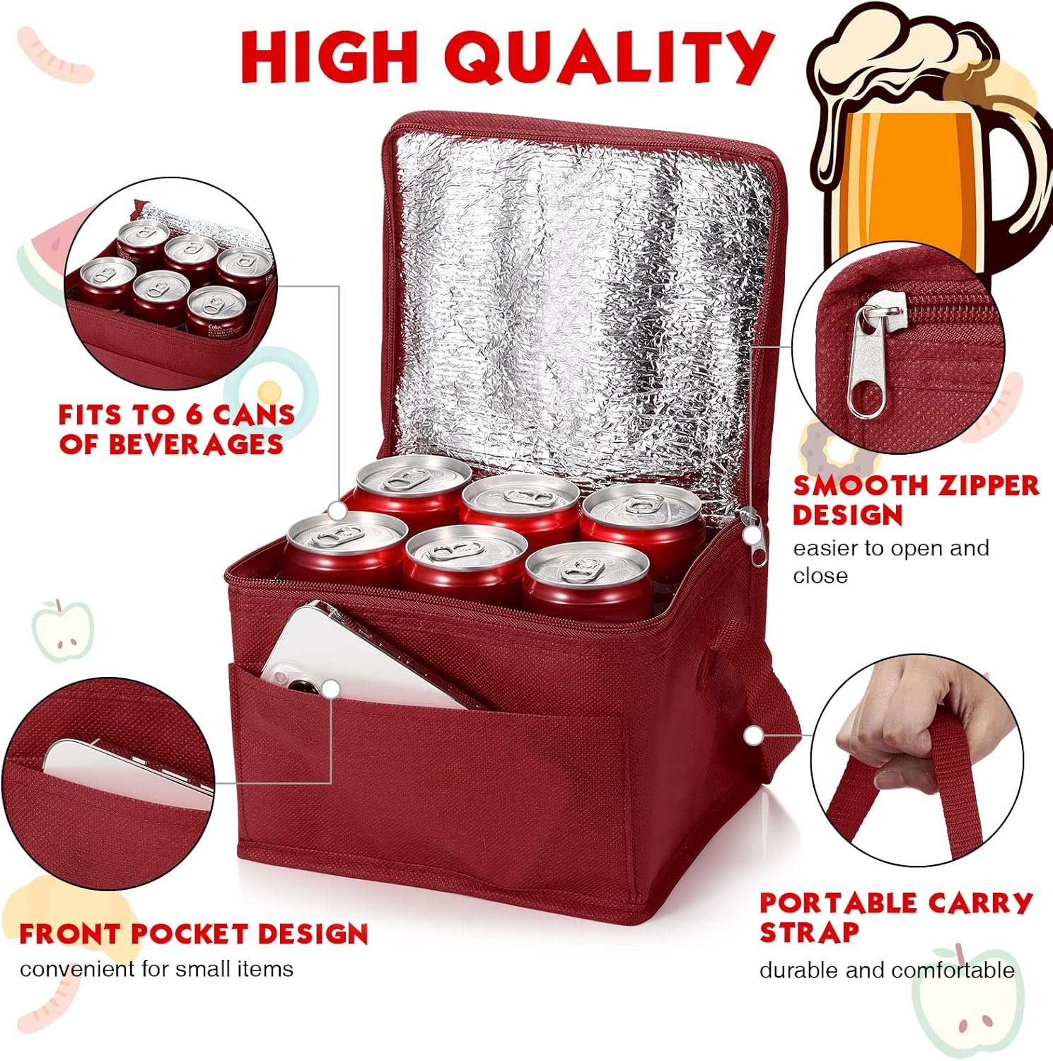 Bolsa Térmica Reutilizable con Logo Personalizado, Juego de 15 Contenedores de Almuerzo Aislados, Funda Impermeable para Trabajar o Ir a la Playa, Proveedor de Bolsas Térmicas, Aislante para Bebidas (Rojo Vino) Bolsa Térmica Reutilizable con Logo Personalizado, Juego de 15 Contenedores de Almuerzo Aislados, Funda Impermeable para Trabajar o Ir a la Playa, Proveedor de Bolsas Térmicas, Aislante para Bebidas (Rojo Vino)