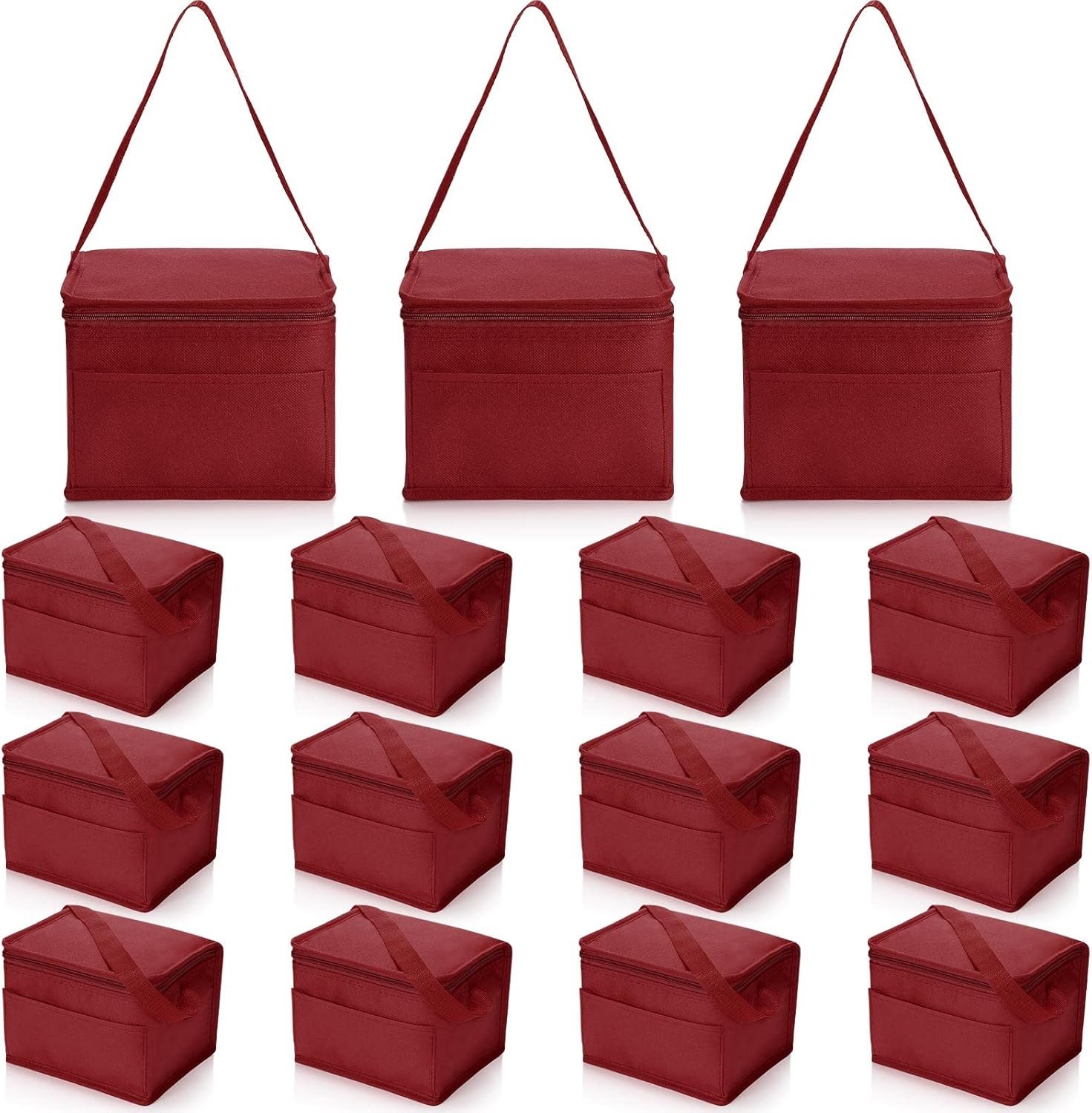 Bolsa Térmica Reutilizable con Logo Personalizado, Juego de 15 Contenedores de Almuerzo Aislados, Funda Impermeable para Trabajar o Ir a la Playa, Proveedor de Bolsas Térmicas, Aislante para Bebidas (Rojo Vino)