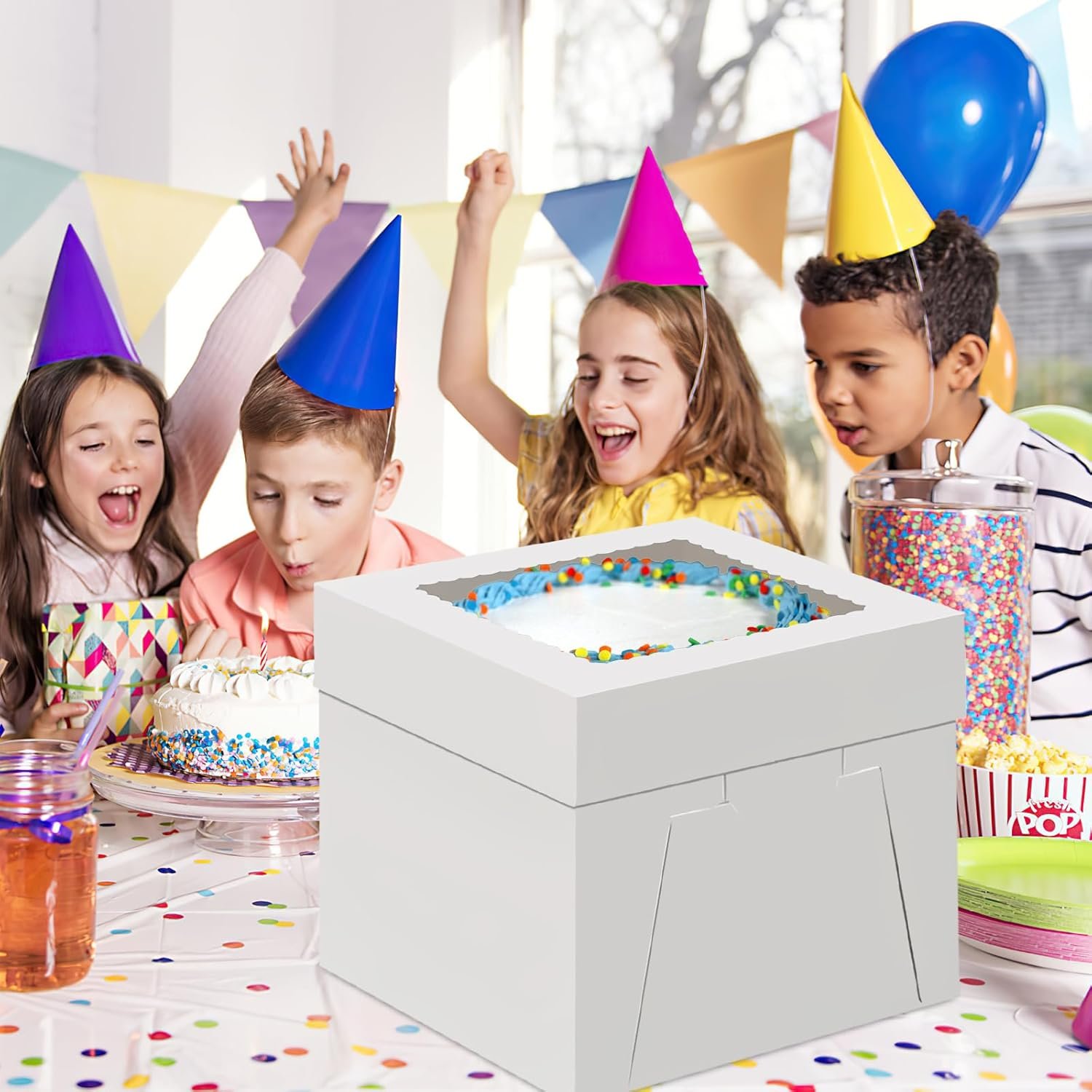 Caja de pastel de 10 pulgadas con tableros, 2 piezas de transportador desechable, portador de repostería blanco con ventana para galletas, tartas, cupcakes y pasteles, ideal para Marca Blanca, Fábrica de soluciones de empaque.