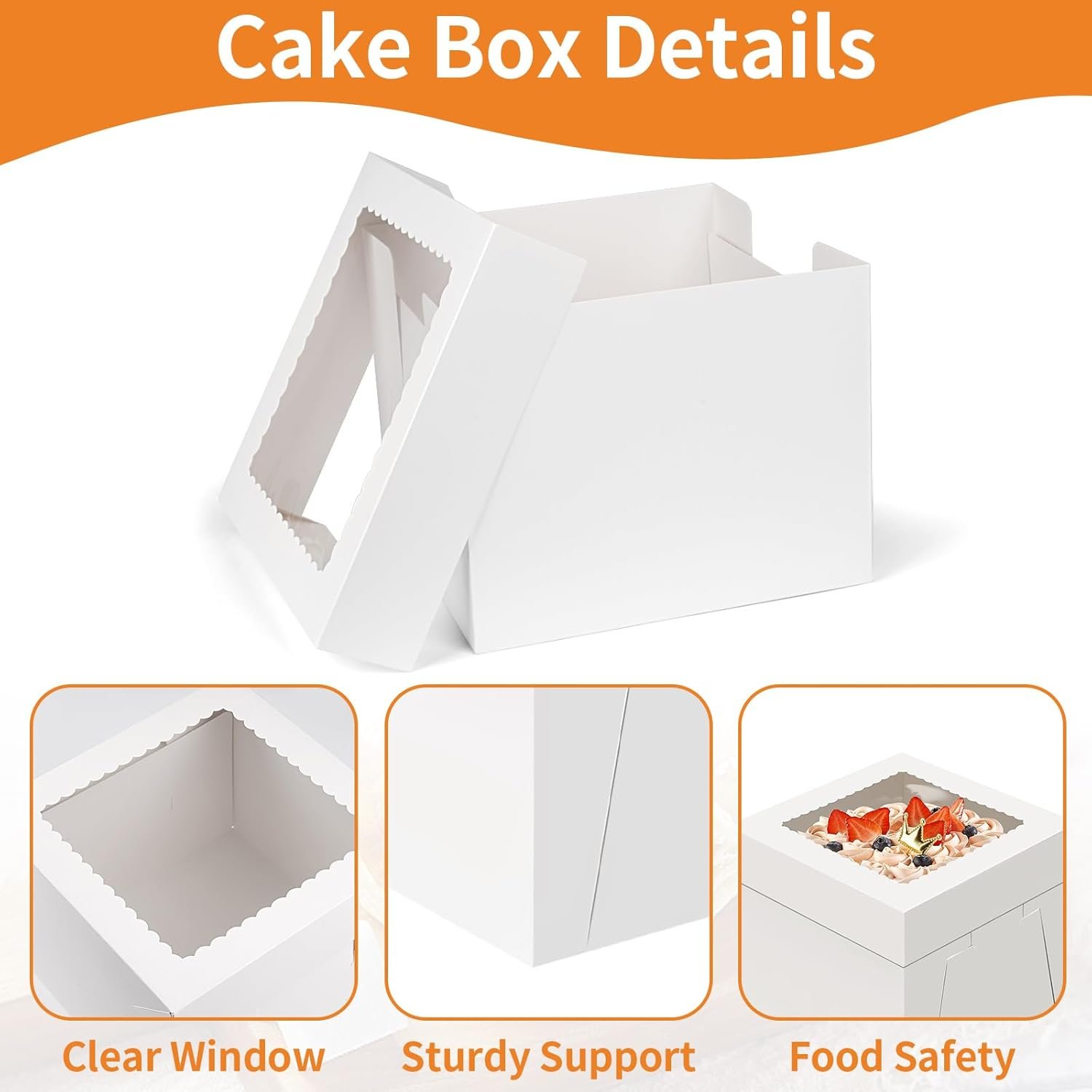 Caja de pastel de 10 pulgadas con tableros, 2 piezas de transportador desechable, portador de repostería blanco con ventana para galletas, tartas, cupcakes y pasteles, ideal para Marca Blanca, Fábrica de soluciones de empaque.
