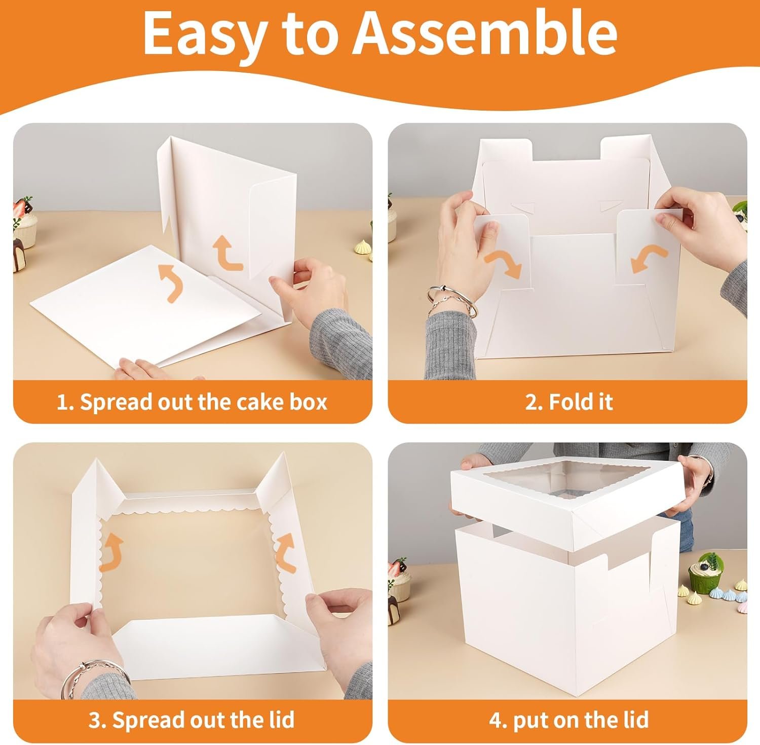 Caja de pastel de 10 pulgadas con tableros, 2 piezas de transportador desechable, portador de repostería blanco con ventana para galletas, tartas, cupcakes y pasteles, ideal para Marca Blanca, Fábrica de soluciones de empaque.