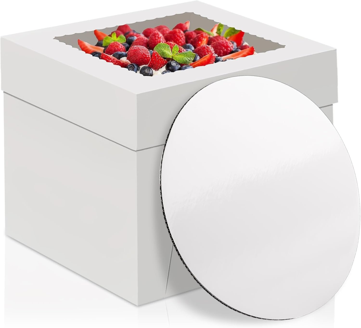 Caja de pastel de 10 pulgadas con tableros, 2 piezas de transportador desechable, portador de repostería blanco con ventana para galletas, tartas, cupcakes y pasteles, ideal para Marca Blanca, Fábrica de soluciones de empaque.