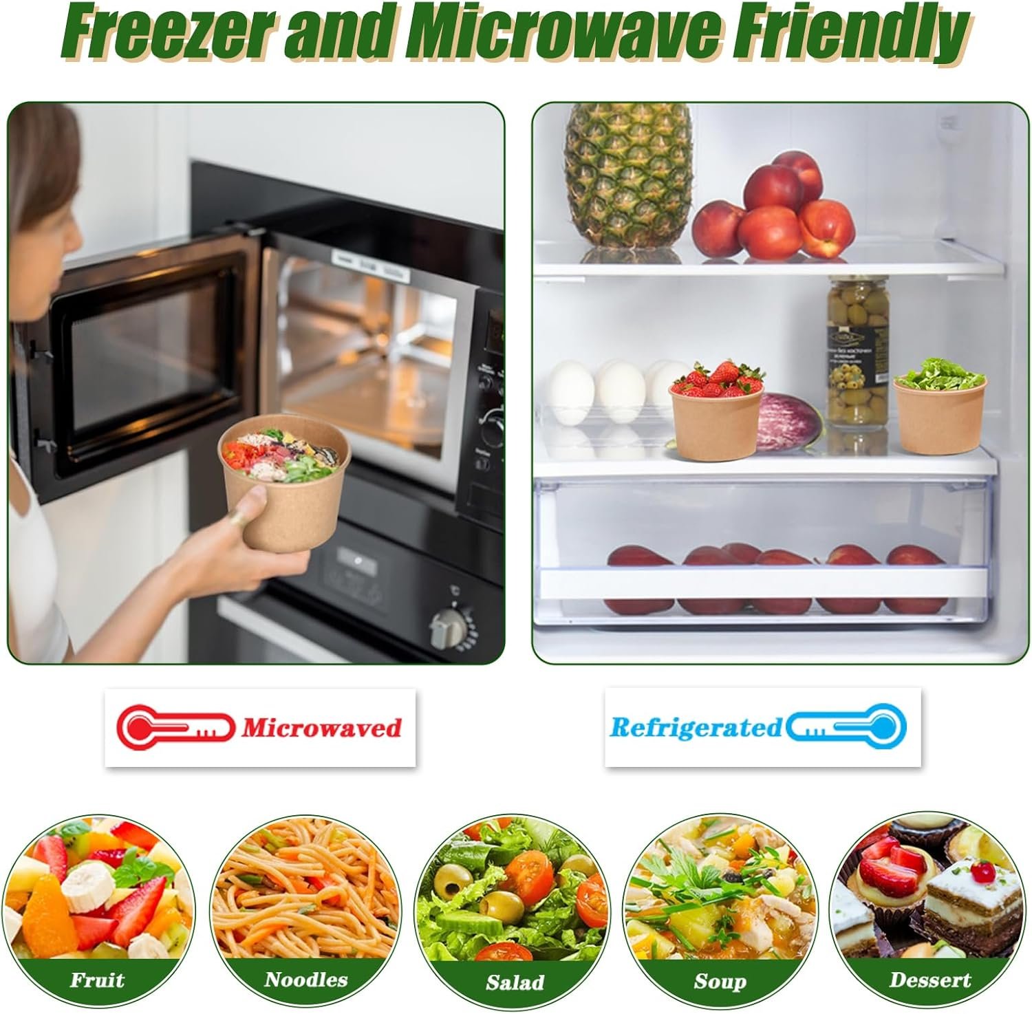 Contenedor de sopa desechable de papel kraft de 8 oz con tapa ventilada, ideal para personalizar con logo, envases de comida para llevar refrigerables y aptos para microondas, perfectos para sopa caliente o helado (100 Pcs - 8 oz) - Proveedor de soluciones en envases.