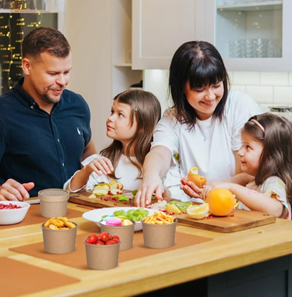 Contenedor de sopa desechable de papel kraft de 8 oz con tapa ventilada, ideal para personalizar con logo, envases de comida para llevar refrigerables y aptos para microondas, perfectos para sopa caliente o helado (100 Pcs - 8 oz) - Proveedor de soluciones en envases.