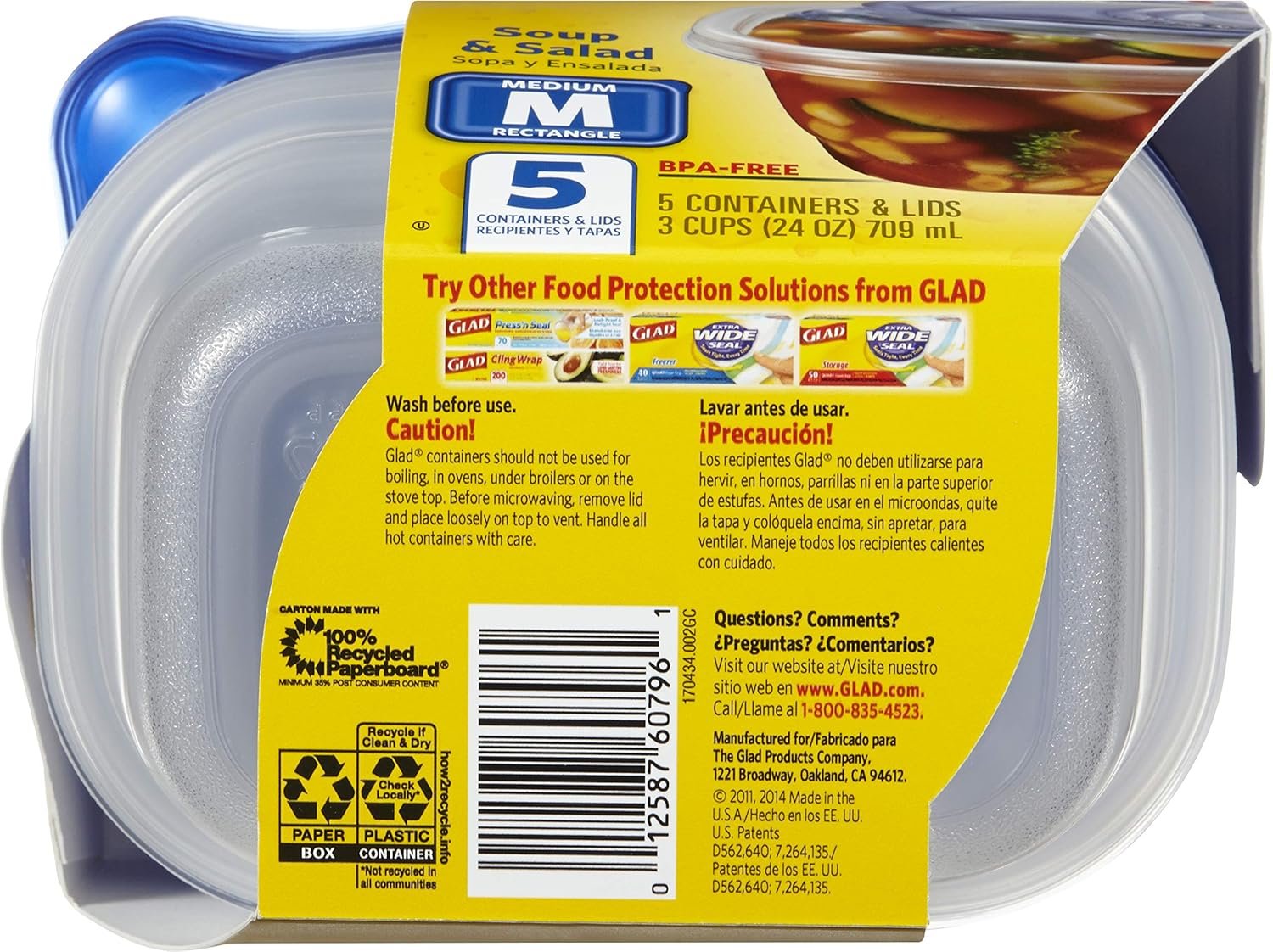 Contenedores de almacenamiento de comida rectangulares medianos con tapa, Logo Personalizado, recipientes plásticos a prueba de fugas ideales para sopa, ensaladas y preparación de comidas, aptos para microondas, lavavajillas y congelador, 24 oz, 5 cuentas, Proveedor.