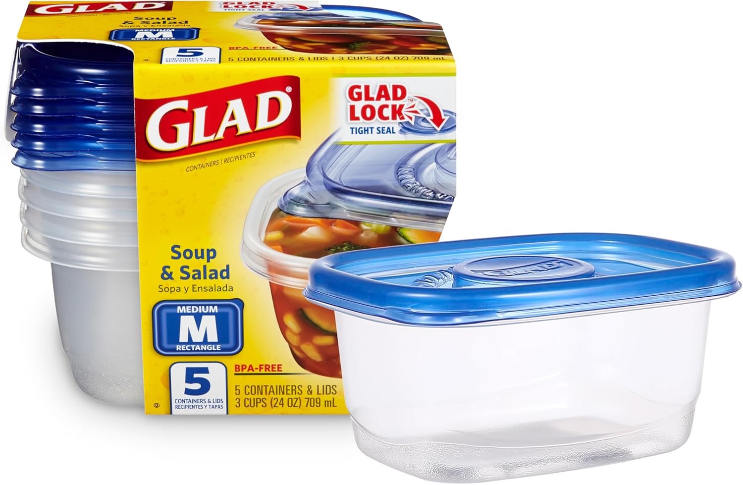 Contenedores de almacenamiento de comida rectangulares medianos con tapa, Logo Personalizado, recipientes plásticos a prueba de fugas ideales para sopa, ensaladas y preparación de comidas, aptos para microondas, lavavajillas y congelador, 24 oz, 5 cuentas, Proveedor.