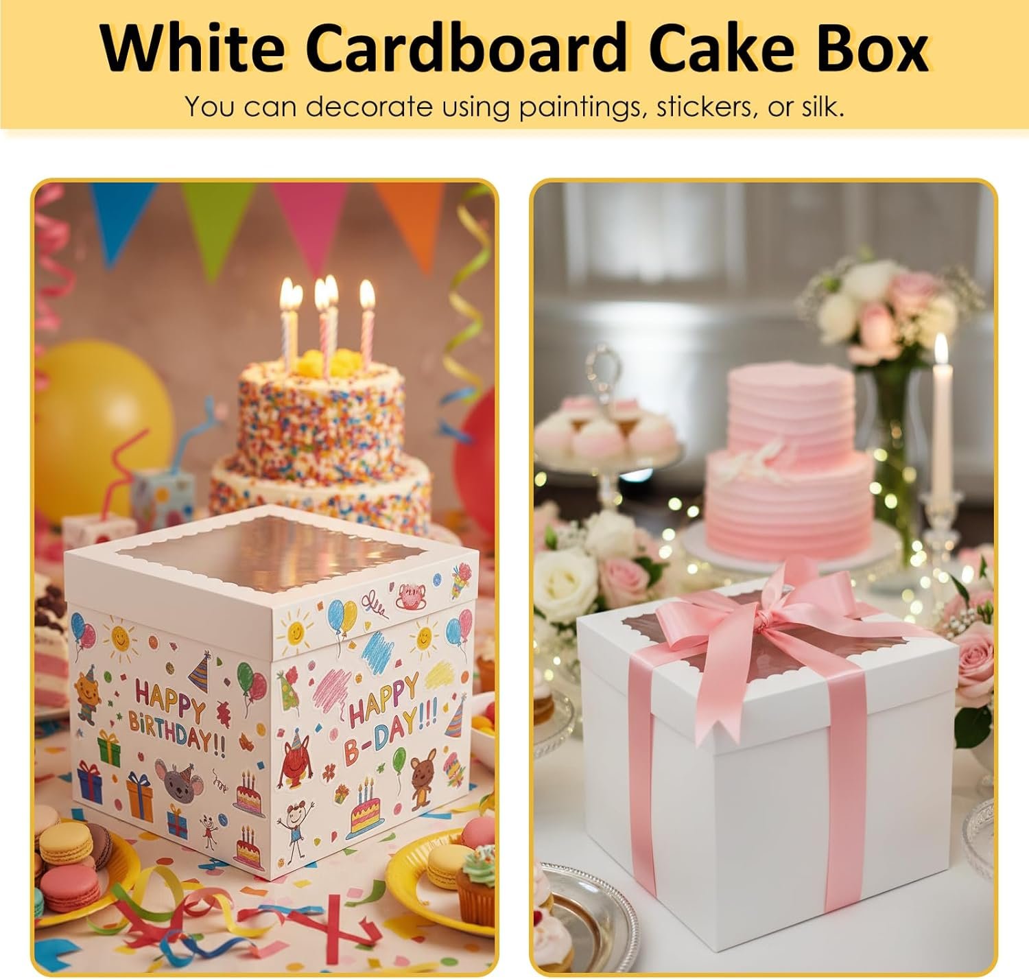Caja de Pasteles 3 Pack de 12 Pulgadas con Tableros, Contenedores Blancos de 12x12x10 Pulgadas, Cajas Desechables para Pasteles, Cupcakes, Galletas, Tartas, Logo Personalizado, Marca Blanca de Proveedor. Caja de Pasteles 3 Pack de 12 Pulgadas con Tableros, Contenedores Blancos de 12x12x10 Pulgadas, Cajas Desechables para Pasteles, Cupcakes, Galletas, Tartas, Logo Personalizado, Marca Blanca de Proveedor.