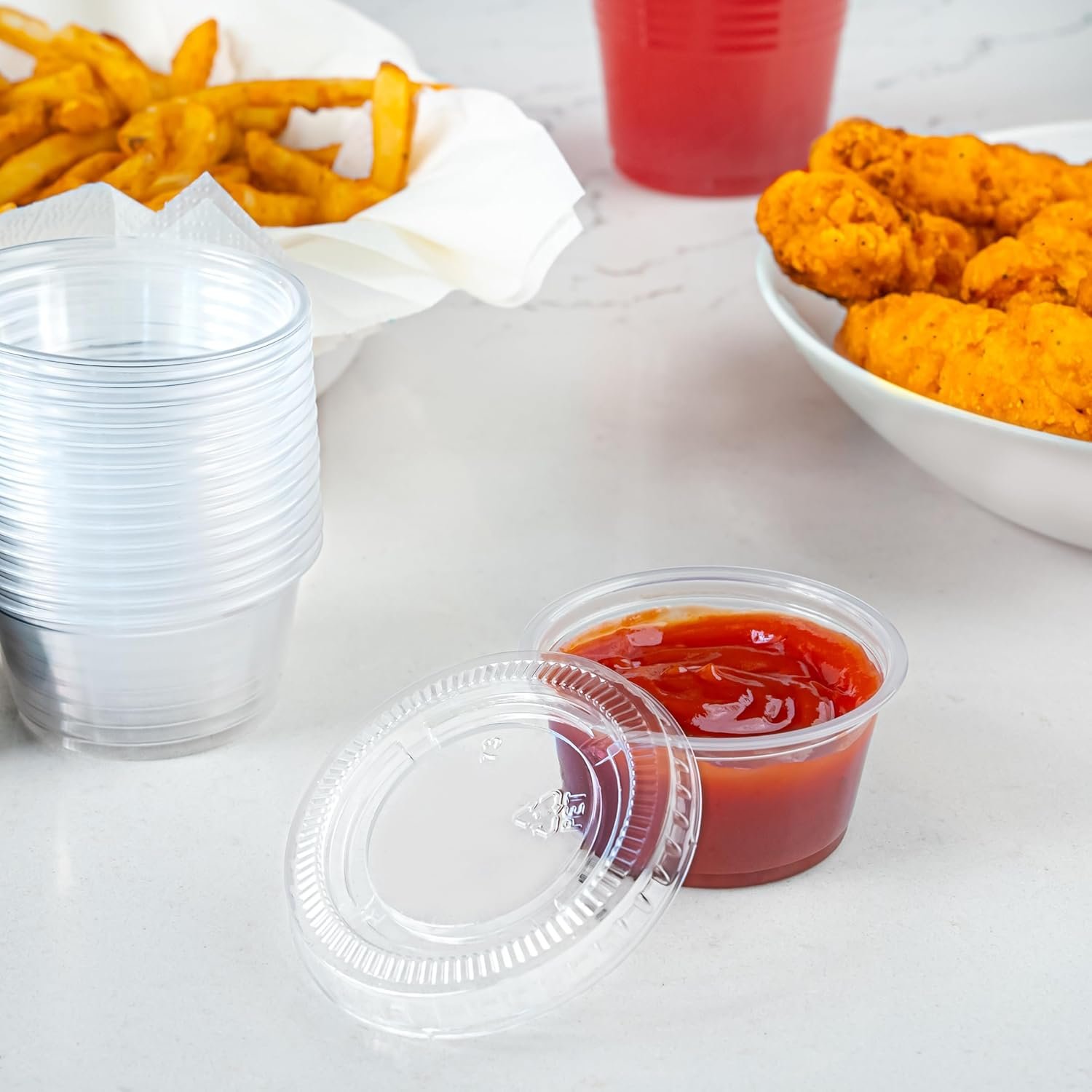 Tazas desechables de plástico de 2 oz con tapa para llevar, personalizadas con logo, 50 unidades, Proveedor de soluciones para su marca blanca.