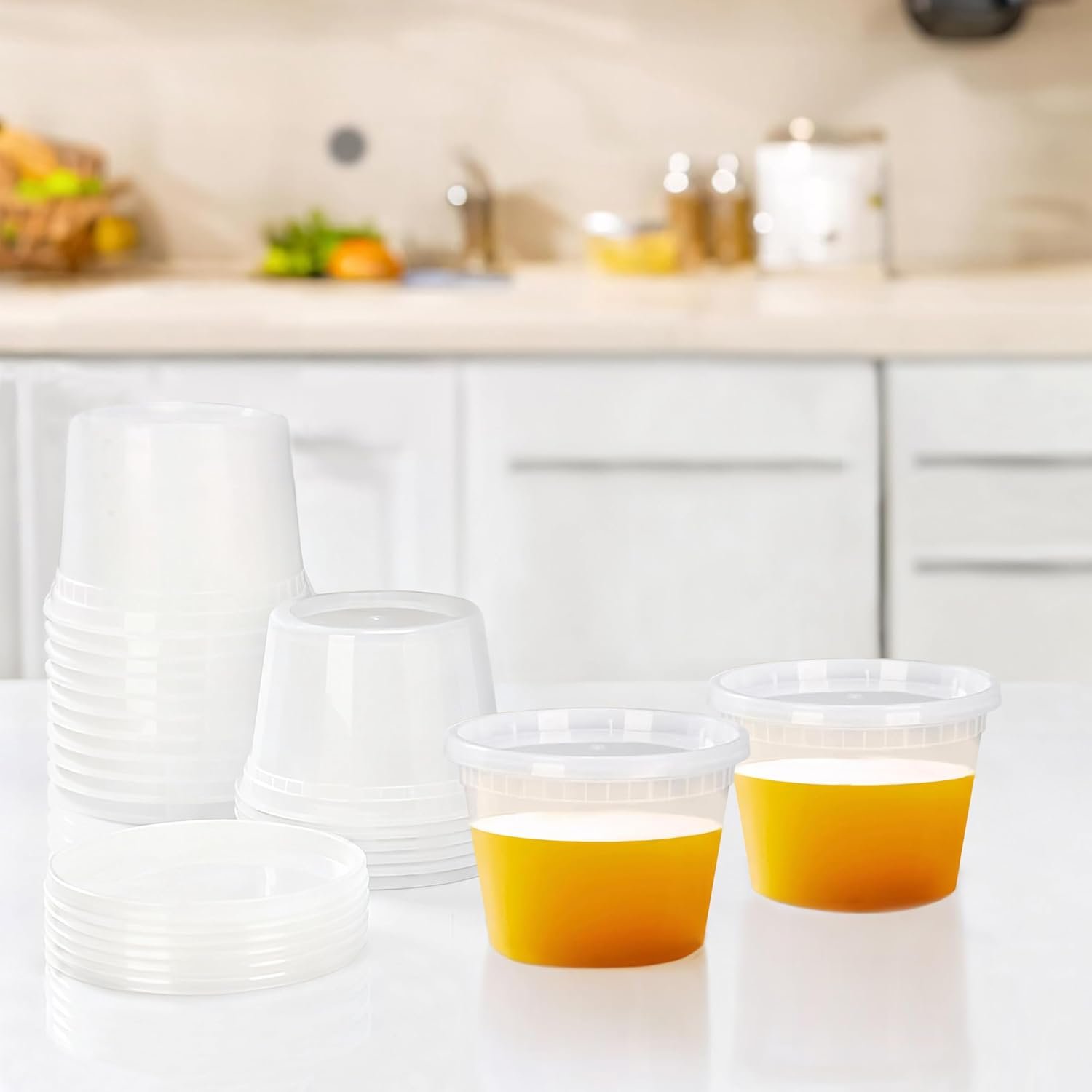 Contenedores de Plástico 16 Oz con Tapa - Recipientes para Alimentos con Tapa - Contenedores para Preparación de Comidas Transparentes, A Prueba de Fugas, Apilables, Sin BPA, Aptos para Microondas y Congelador, Marca Blanca, Fábrica.