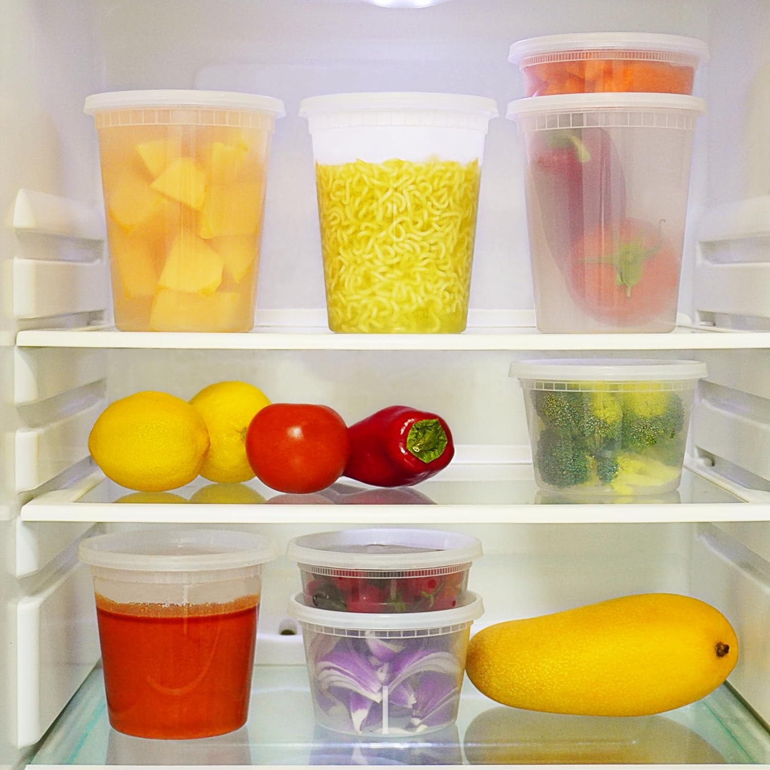 Contenedores de Plástico 16 Oz con Tapa - Recipientes para Alimentos con Tapa - Contenedores para Preparación de Comidas Transparentes, A Prueba de Fugas, Apilables, Sin BPA, Aptos para Microondas y Congelador, Marca Blanca, Fábrica.