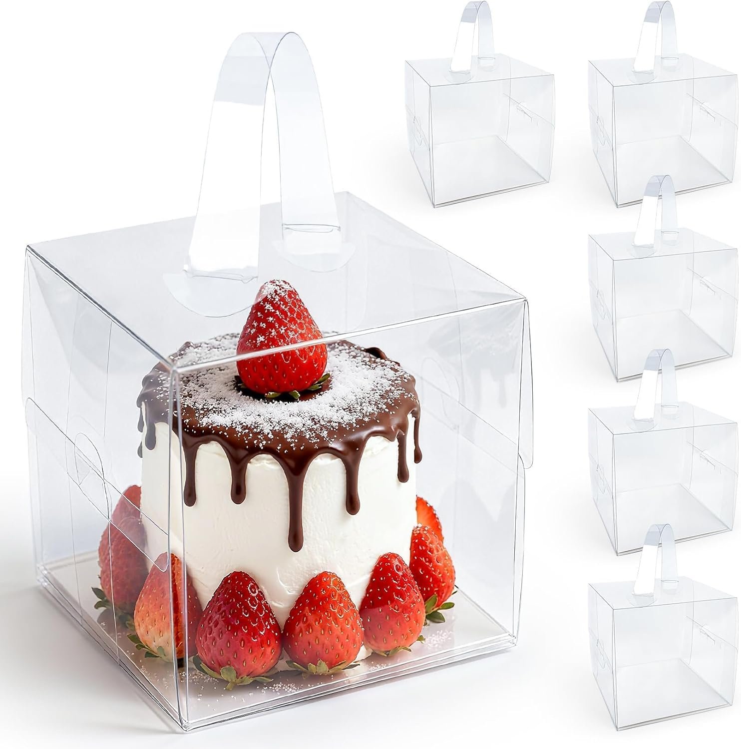 Caja de regalo transparente 6PCS 6x6x5 pulgadas con logo personalizado, cajas claras para postres y pasteles ideales para bodas, cumpleaños y fiestas, fabricadas por un proveedor confiable.