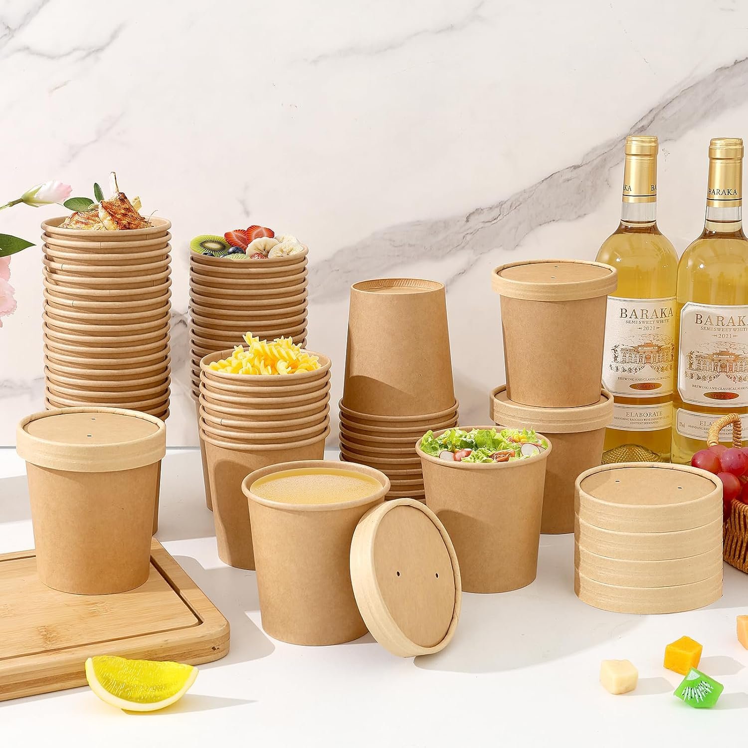 Logo Personalizado: Envase de Papel para Sopa de 12 oz con Tapas Ventiladas, Tazón Desechable para Alimentos, Seguro para Microondas y Congelador, Ideal para Sopa Caliente y Helados, Marca Blanca, 100 Pzs - Fábrica.