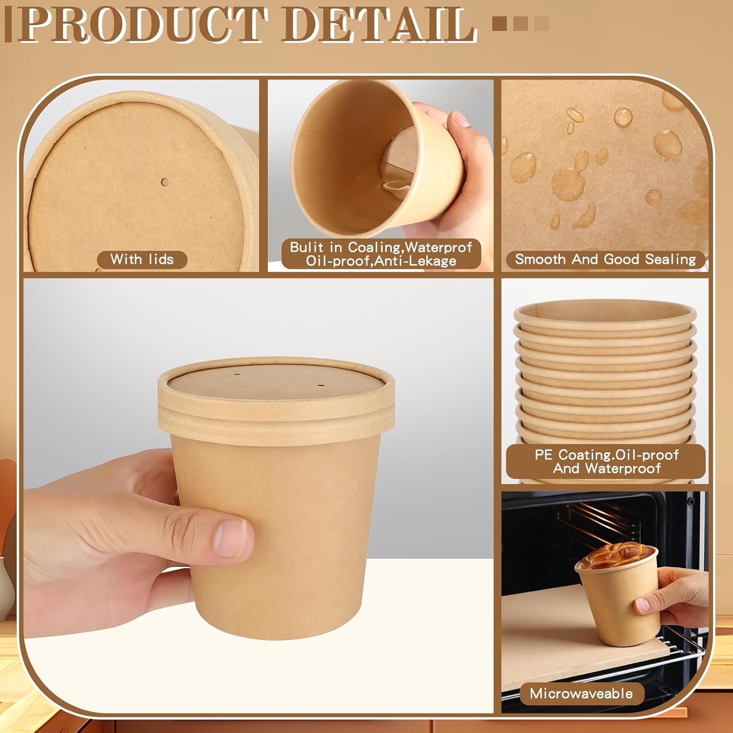 Logo Personalizado: Envase de Papel para Sopa de 12 oz con Tapas Ventiladas, Tazón Desechable para Alimentos, Seguro para Microondas y Congelador, Ideal para Sopa Caliente y Helados, Marca Blanca, 100 Pzs - Fábrica.