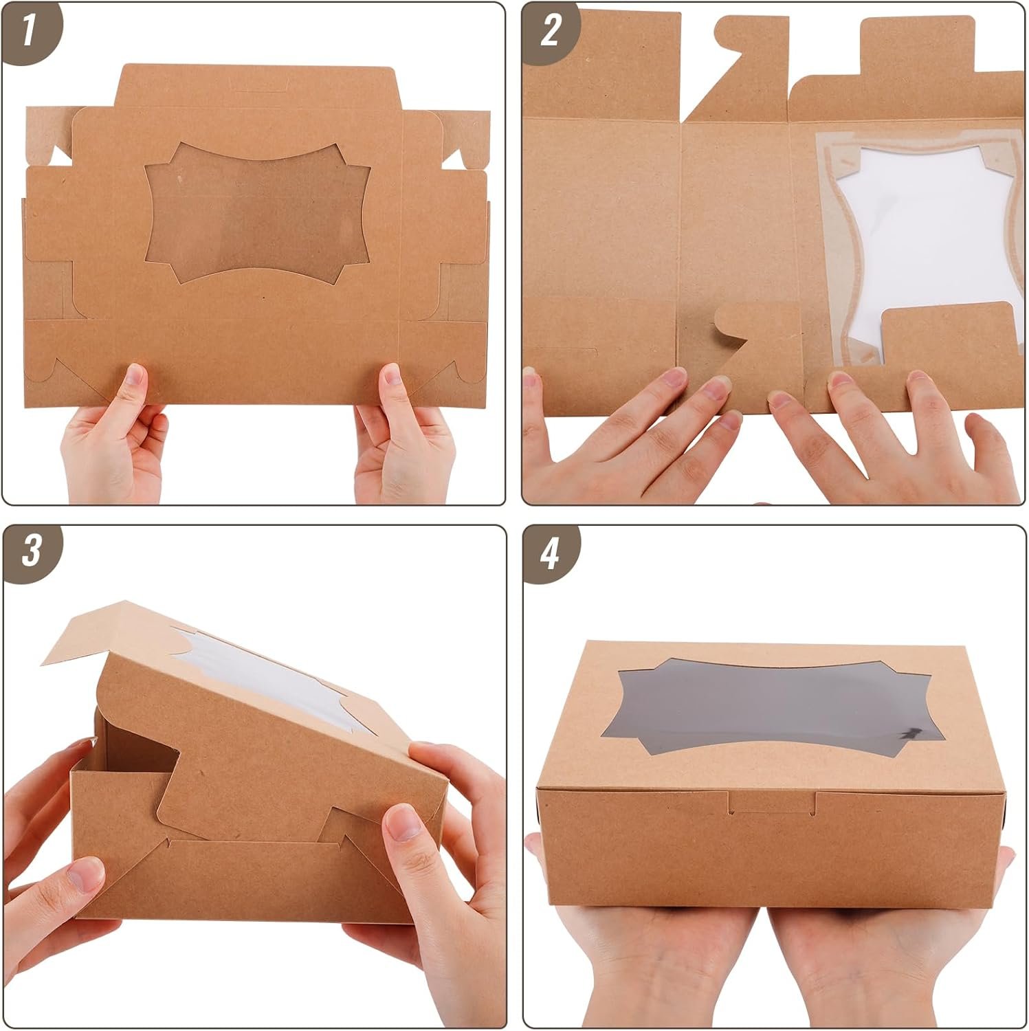 Caja de galletas con logo personalizado, 24 piezas de 8x6x2.5 pulgadas, cajas de pastelería con ventana en 3 estilos, ideales para chocolate, fresas, donuts, cupcakes, muffins y postres, etiquetado de marca blanca por proveedor.