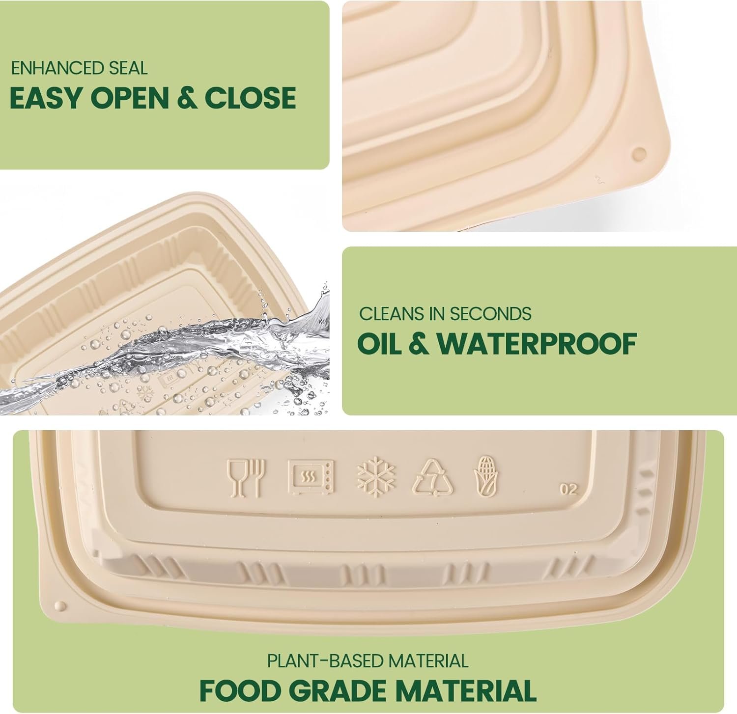 Logo Personalizado 100 Contenedores de Preparación de Comidas (50 Paquetes) con Tapas, 28 oz, Envases de Almacenamiento de Alimentos de Maíz, Caja de Almuerzo Plant-Based para Ensalada, Libre de BPA, Contenedores para Llevar Microondas y Congelador, Proveedor.