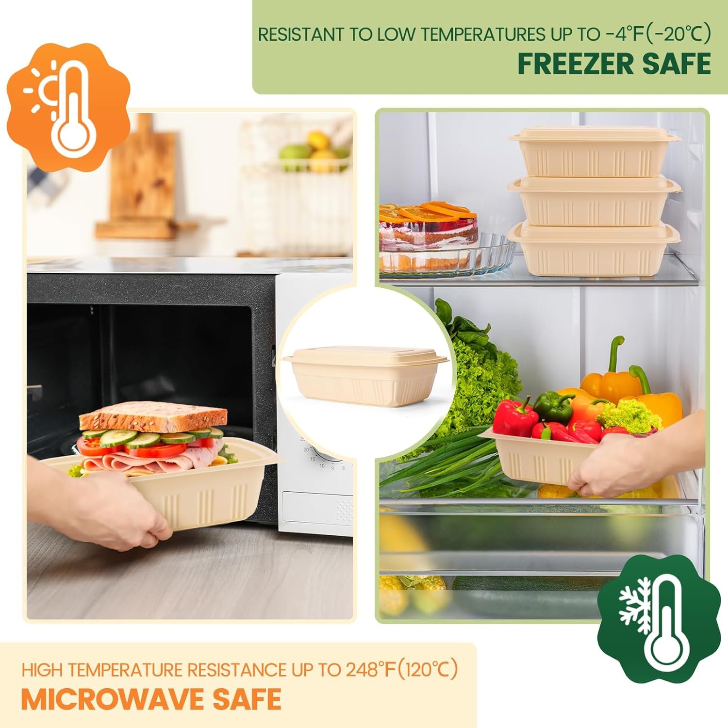 Logo Personalizado 100 Contenedores de Preparación de Comidas (50 Paquetes) con Tapas, 28 oz, Envases de Almacenamiento de Alimentos de Maíz, Caja de Almuerzo Plant-Based para Ensalada, Libre de BPA, Contenedores para Llevar Microondas y Congelador, Proveedor.