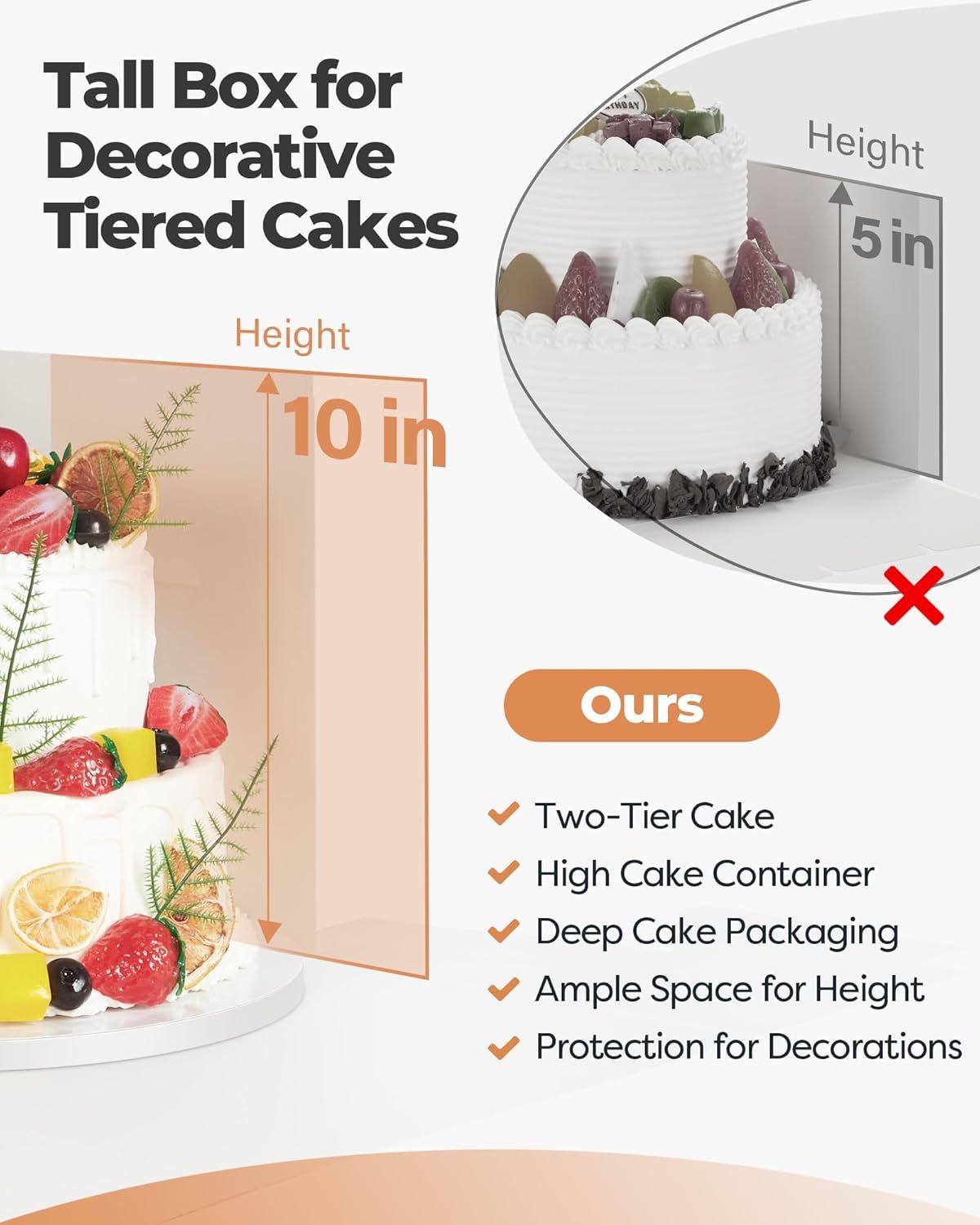 Caja de Pastel de 10x10x10 Pulgadas con Ventana, Contenedor Desechable para Pasteles de Varias Capas, Decoración para Bodas, Cumpleaños y Fiestas, Marca Blanca de Fabricante con Logo Personalizado.