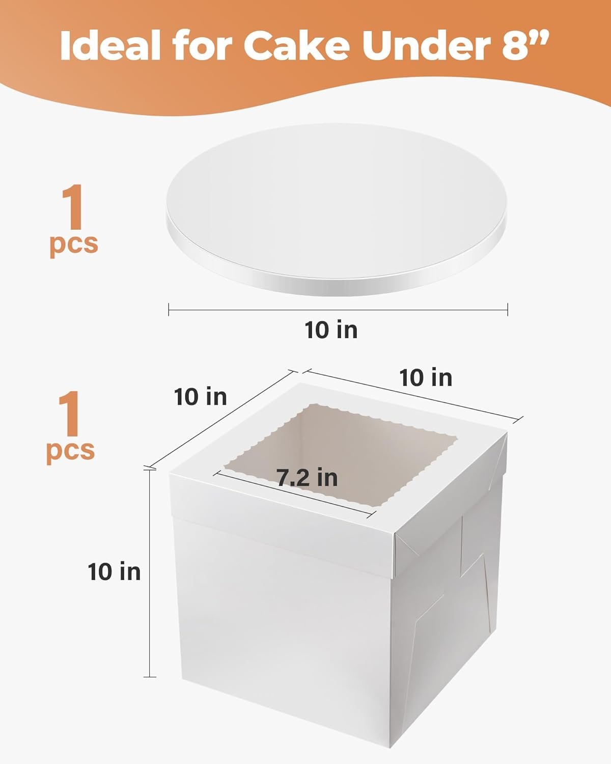 Caja de Pastel de 10x10x10 Pulgadas con Ventana, Contenedor Desechable para Pasteles de Varias Capas, Decoración para Bodas, Cumpleaños y Fiestas, Marca Blanca de Fabricante con Logo Personalizado.