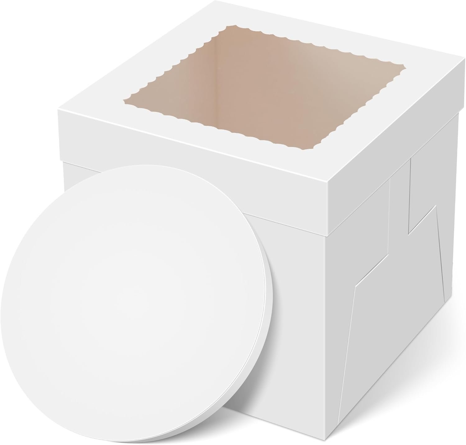 Caja de Pastel de 10x10x10 Pulgadas con Ventana, Contenedor Desechable para Pasteles de Varias Capas, Decoración para Bodas, Cumpleaños y Fiestas, Marca Blanca de Fabricante con Logo Personalizado.