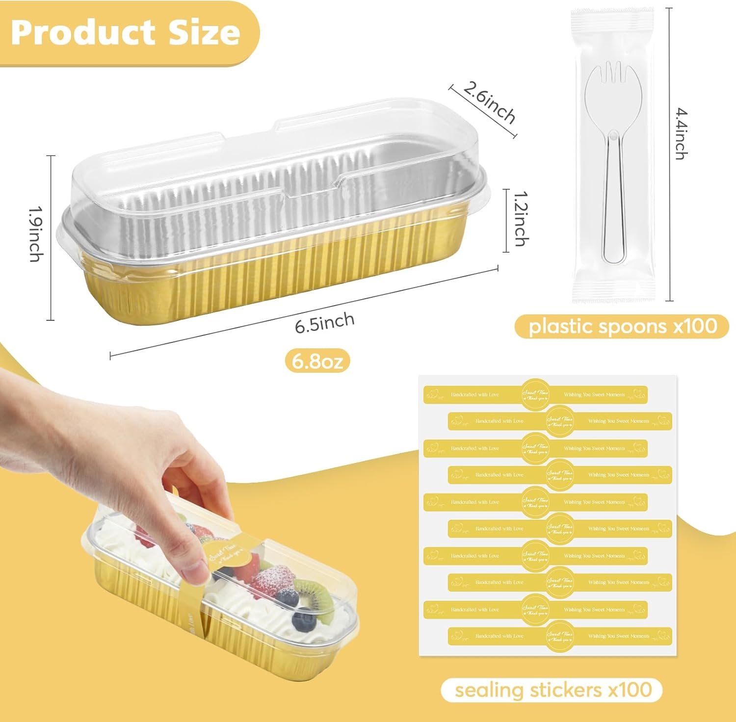 Logo Personalizado 100 Pack de Moldes de Pan Mini Rectangulares Desechables con Tapas y Cucharas de Aluminio para Hornear, Fiestas, Picnics y Regalos (Dorado) - Proveedor de Productos de Marca Blanca Logo Personalizado 100 Pack de Moldes de Pan Mini Rectangulares Desechables con Tapas y Cucharas de Aluminio para Hornear, Fiestas, Picnics y Regalos (Dorado) - Proveedor de Productos de Marca Blanca