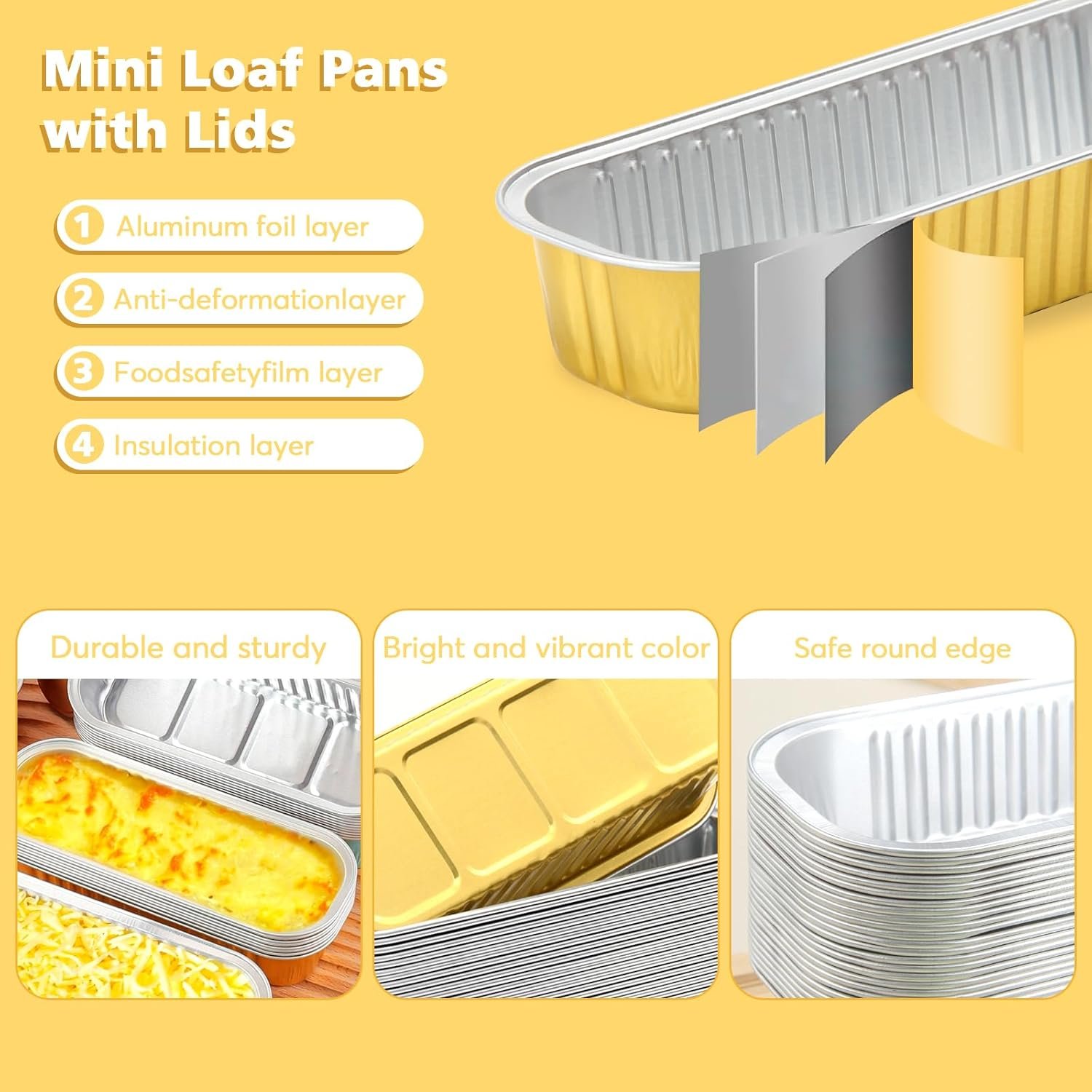 Logo Personalizado 100 Pack de Moldes de Pan Mini Rectangulares Desechables con Tapas y Cucharas de Aluminio para Hornear, Fiestas, Picnics y Regalos (Dorado) - Proveedor de Productos de Marca Blanca Logo Personalizado 100 Pack de Moldes de Pan Mini Rectangulares Desechables con Tapas y Cucharas de Aluminio para Hornear, Fiestas, Picnics y Regalos (Dorado) - Proveedor de Productos de Marca Blanca