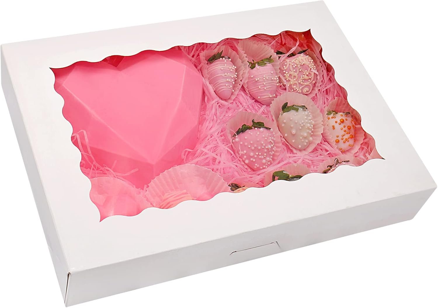 Caja de pastelería 20-Pack 14" x 10" x 2.5", cajas para galletas, cajas de golosinas auto-pop-up con ventana para donuts, tartas, pasteles, muffins y pasteles. Logo personalizable para su marca blanca, proveedor de soluciones para el empaque.