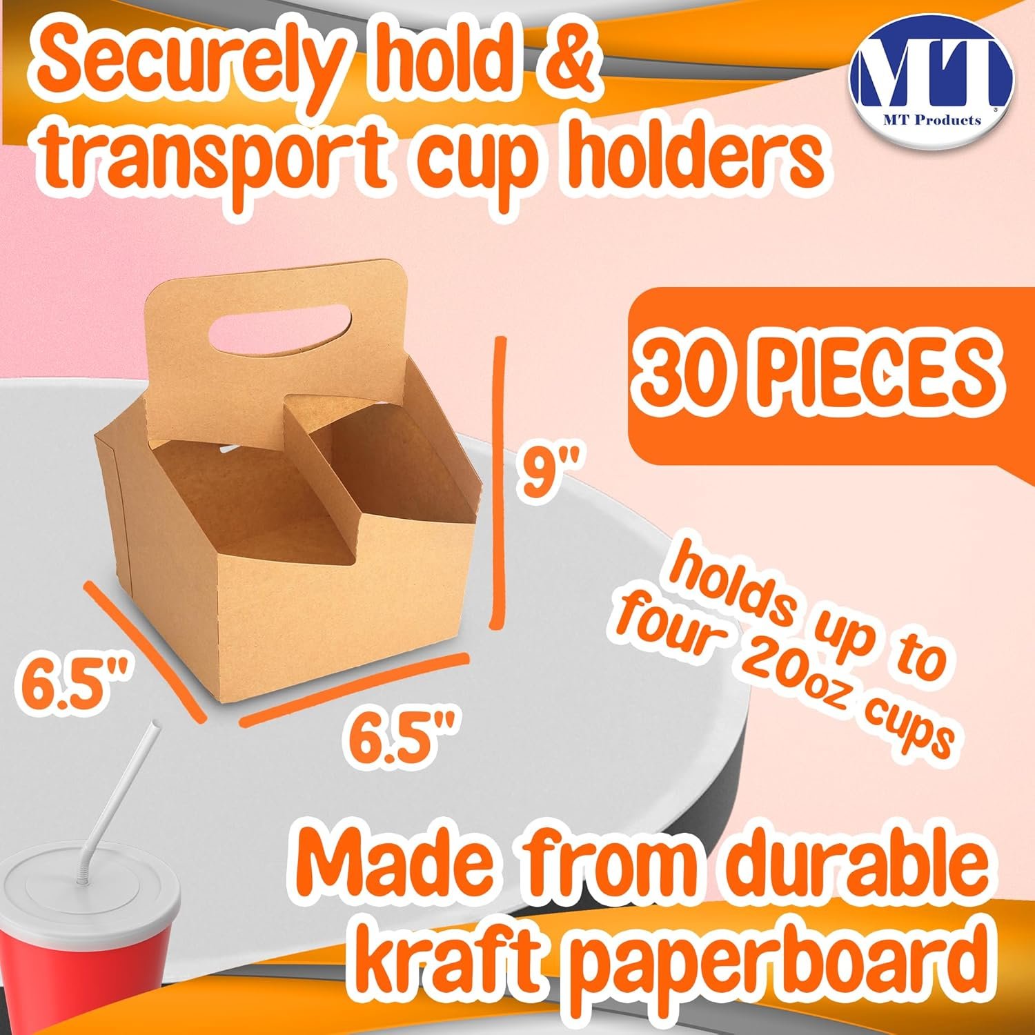 Portador de bebidas desechable con logo personalizado - Soporta 4 vasos, 6.5