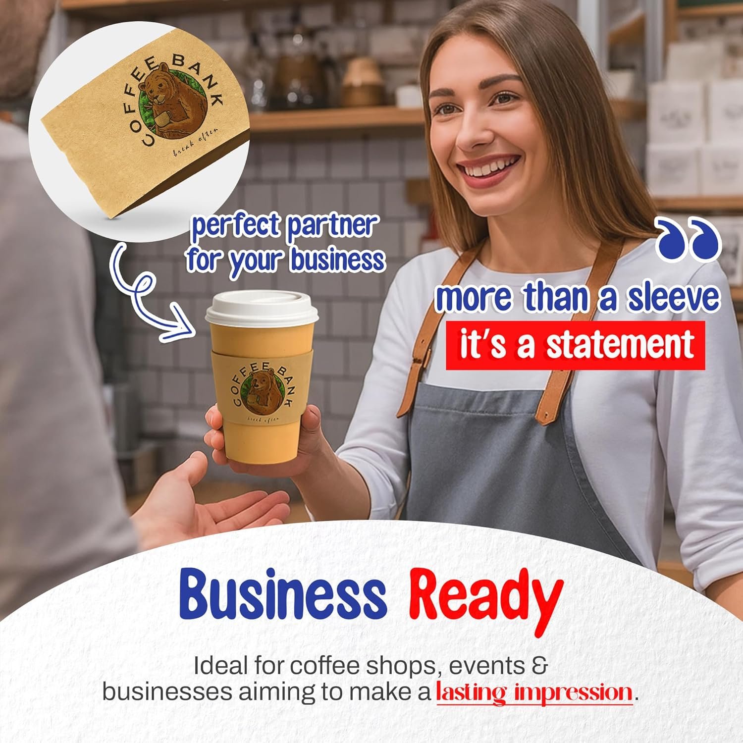 Logo Personalizado para mangas de copa impresas ajustadas - Mangas personalizadas para vasos desechables de café caliente con tapa - Pack de 25-100 por Proveedor.