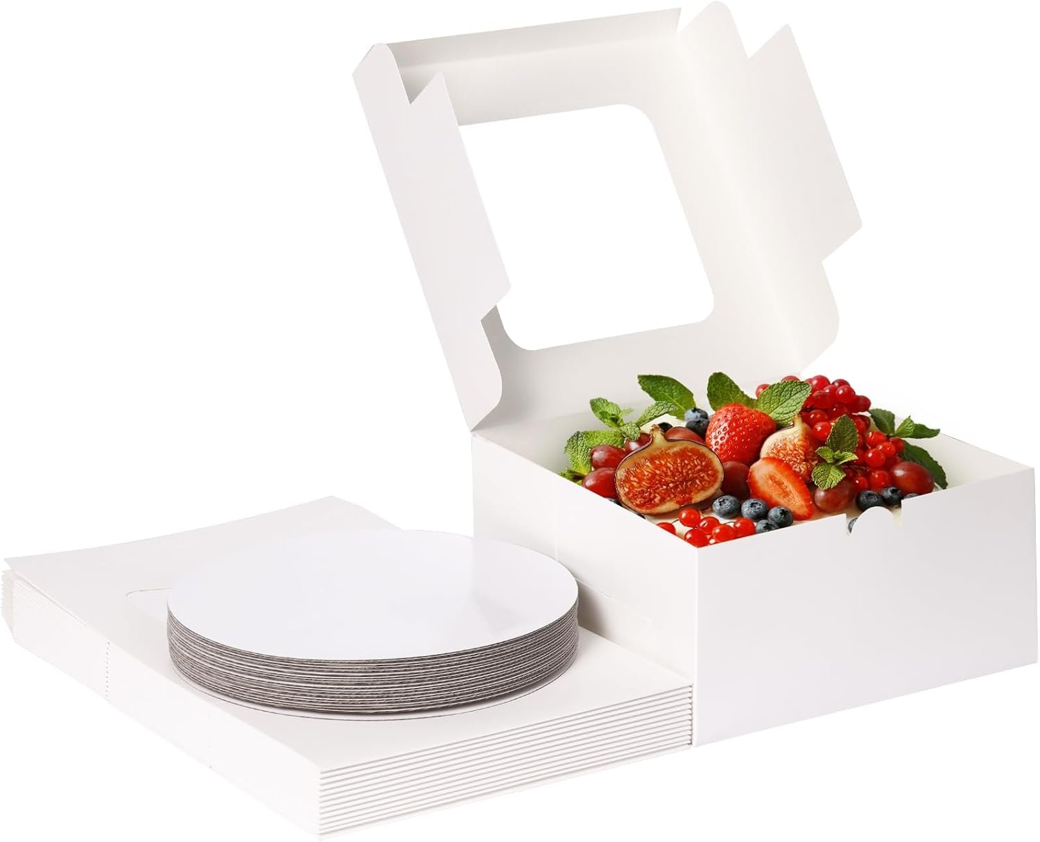 Logo Personalizado Cajas para Pasteles 15 Sets, 10x10x5 Pulgadas, con Bases para Pasteles y Stickers, Contenedores Desechables con Tapa para Cheesecake y Tartas, Marca Blanca de Fábrica.