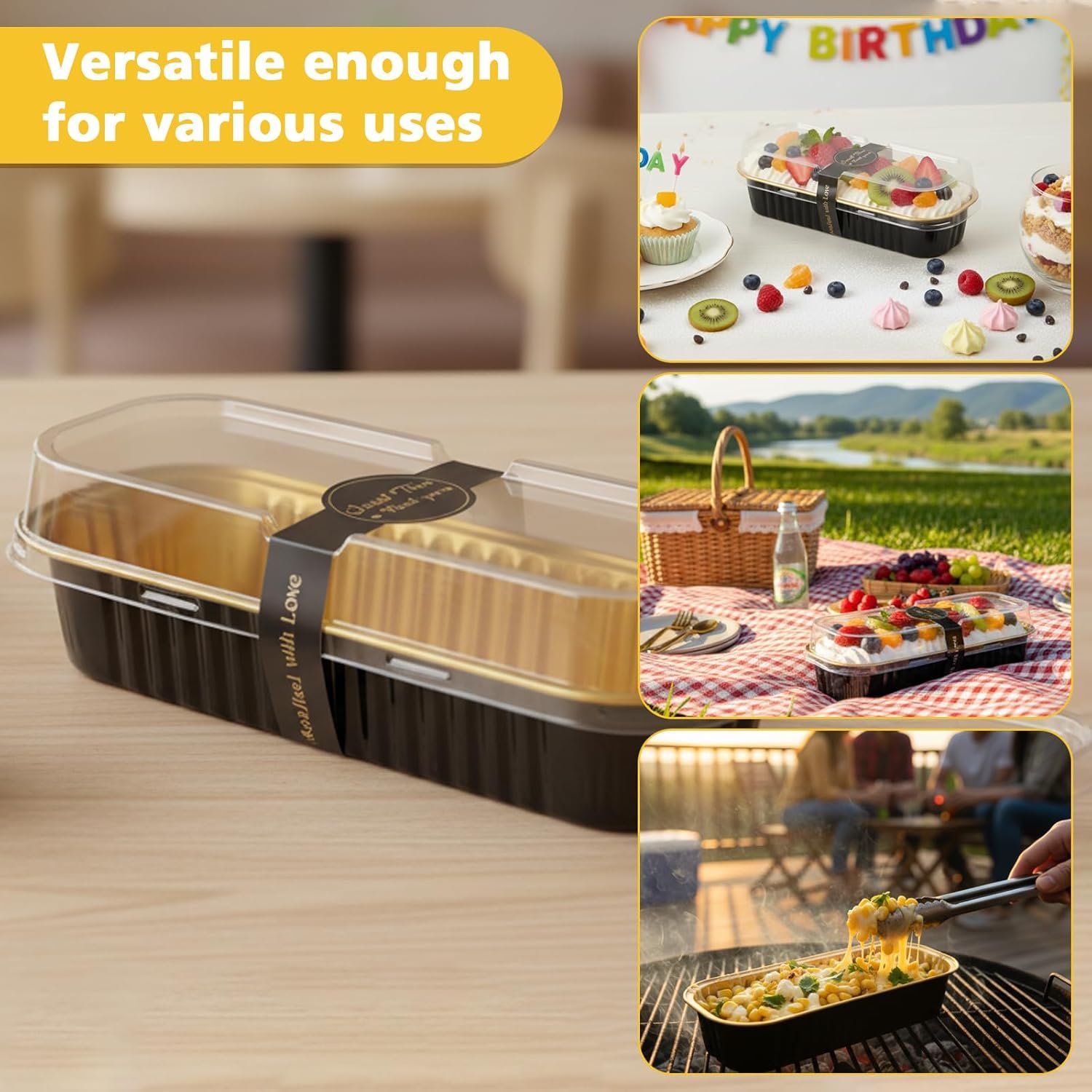 Logo Personalizado 100 Piezas de Moldes para Pan Mini con Tapa y Cucharas, Moldes Desechables de Aluminio, Moldes Rectangulares con Tapa para el Hogar, Fiestas, Picnics, Proveedor de Calidad.