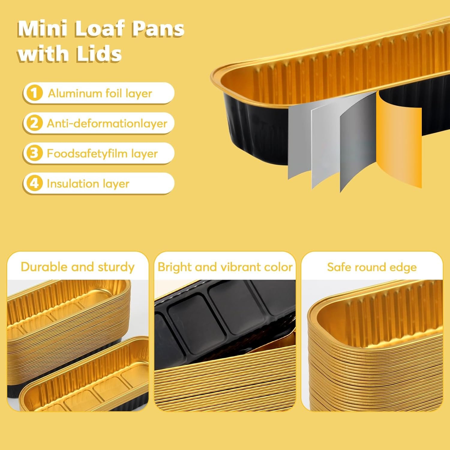 Logo Personalizado 100 Piezas de Moldes para Pan Mini con Tapa y Cucharas, Moldes Desechables de Aluminio, Moldes Rectangulares con Tapa para el Hogar, Fiestas, Picnics, Proveedor de Calidad.