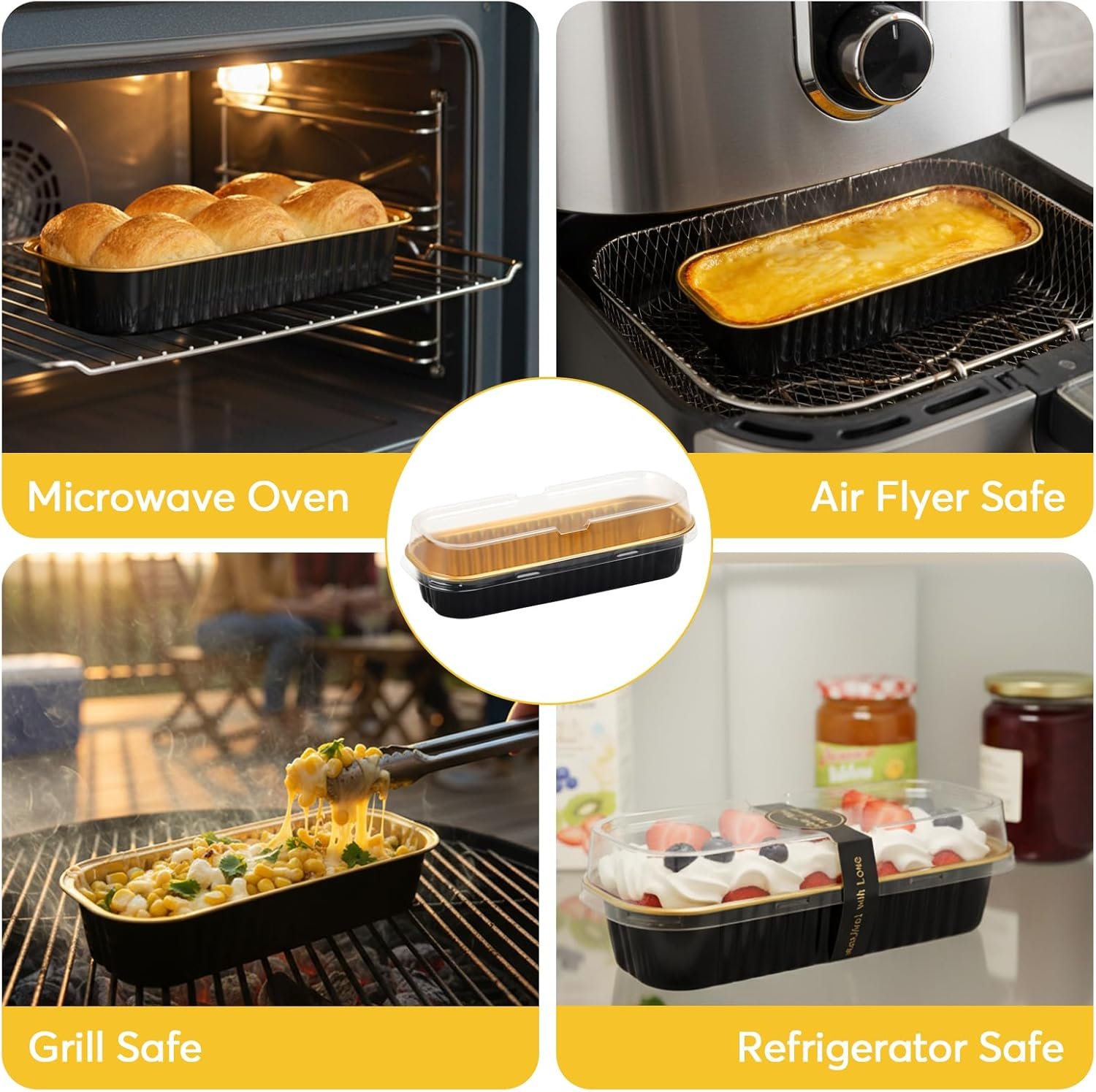 Logo Personalizado 100 Piezas de Moldes para Pan Mini con Tapa y Cucharas, Moldes Desechables de Aluminio, Moldes Rectangulares con Tapa para el Hogar, Fiestas, Picnics, Proveedor de Calidad.