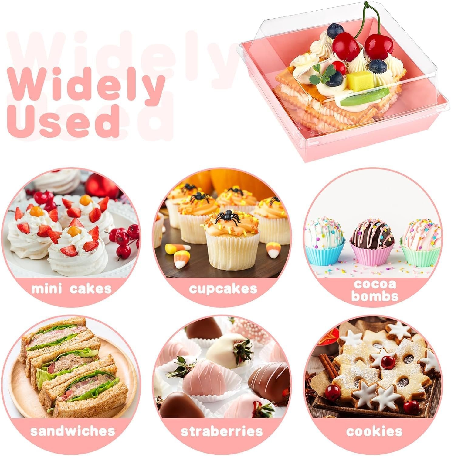 Cajas de Charcutería Desechables de 50 Pack con Tapa Transparente, 4 Pulgadas, para Postres como Galletas, Porciones de Pastel, Mini Pasteles y Fresas con Chocolate, Logo Personalizado, Ideal para Marca Blanca, Proveedor de Envases. Cajas de Charcutería Desechables de 50 Pack con Tapa Transparente, 4 Pulgadas, para Postres como Galletas, Porciones de Pastel, Mini Pasteles y Fresas con Chocolate, Logo Personalizado, Ideal para Marca Blanca, Proveedor de Envases.